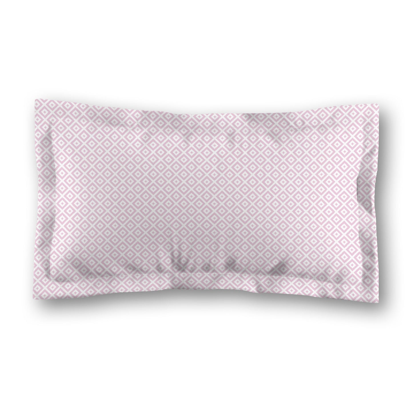White Microfiber Pillow Sham with Flange, Pink Repeating Square Motif Print, White Reverse Side, Standard (width x length) 22 x 30 inches / 56 x 76 cm