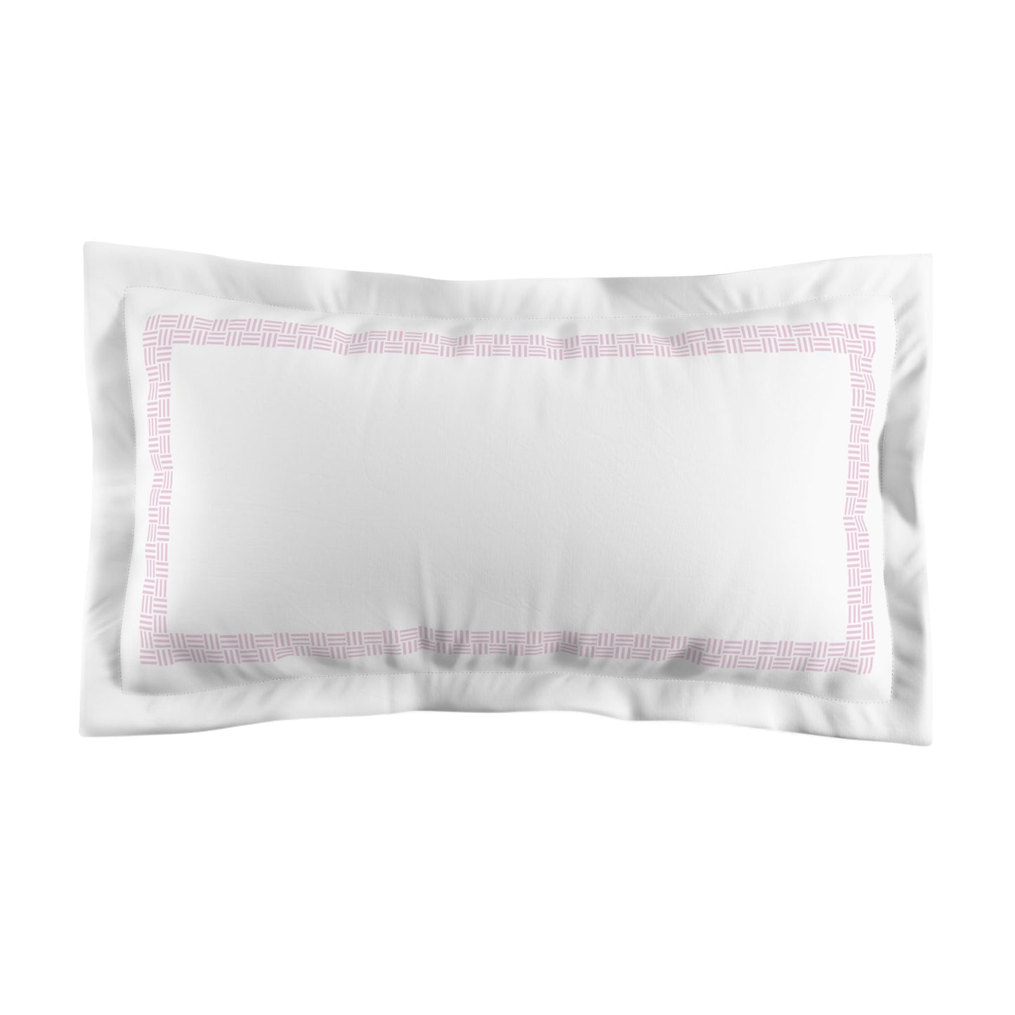 White Microfiber Pillow Sham with Flange, Pink Double Weave Motif Print, Classic Border, White Reverse Side, Standard (width x length) 22 x 30 inches / 56 x 76 cm