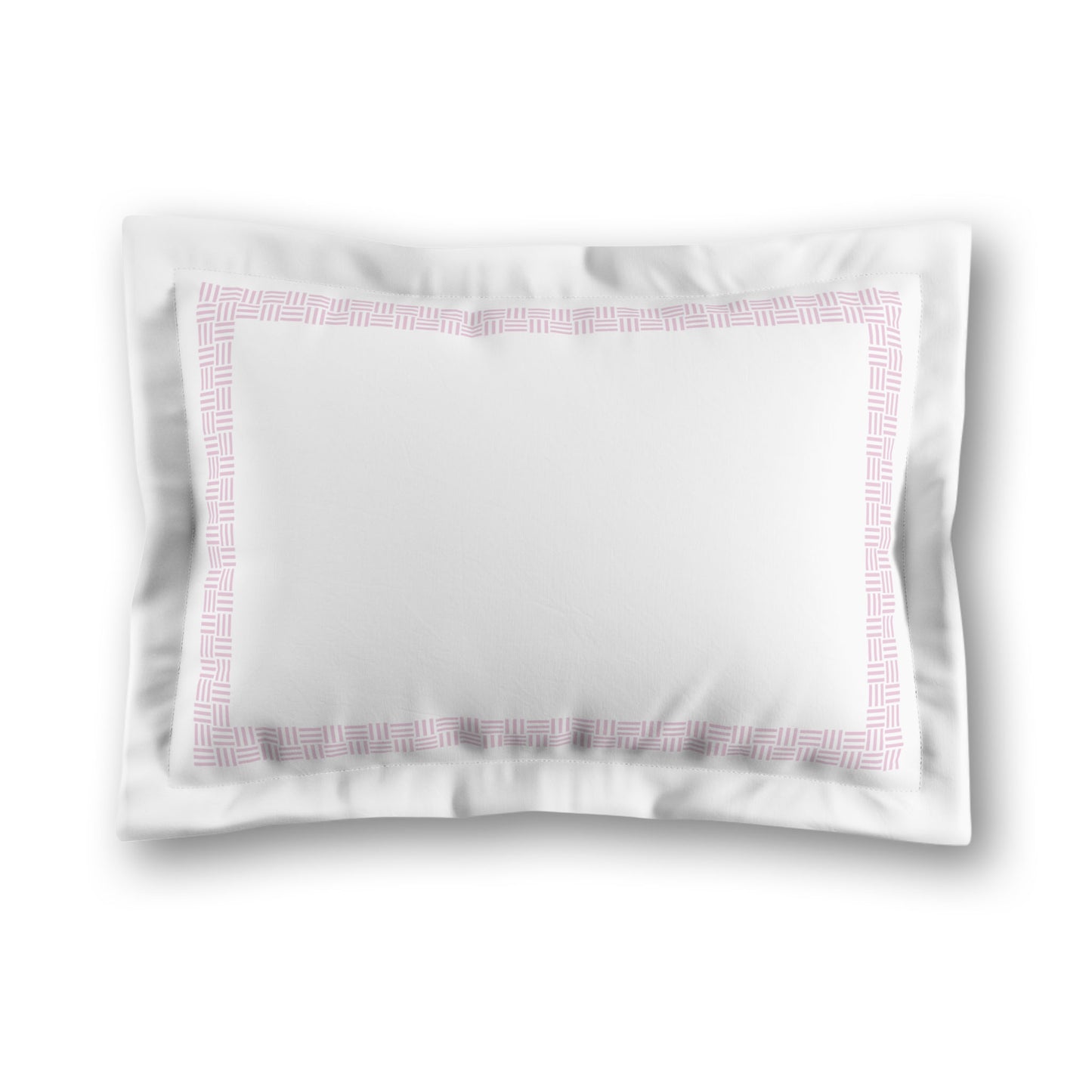 White Microfiber Pillow Sham with Flange, Pink Double Weave Motif Print, Classic Border, White Reverse Side, King (width x length) 22 x 38 inches / 56 x 97 cm