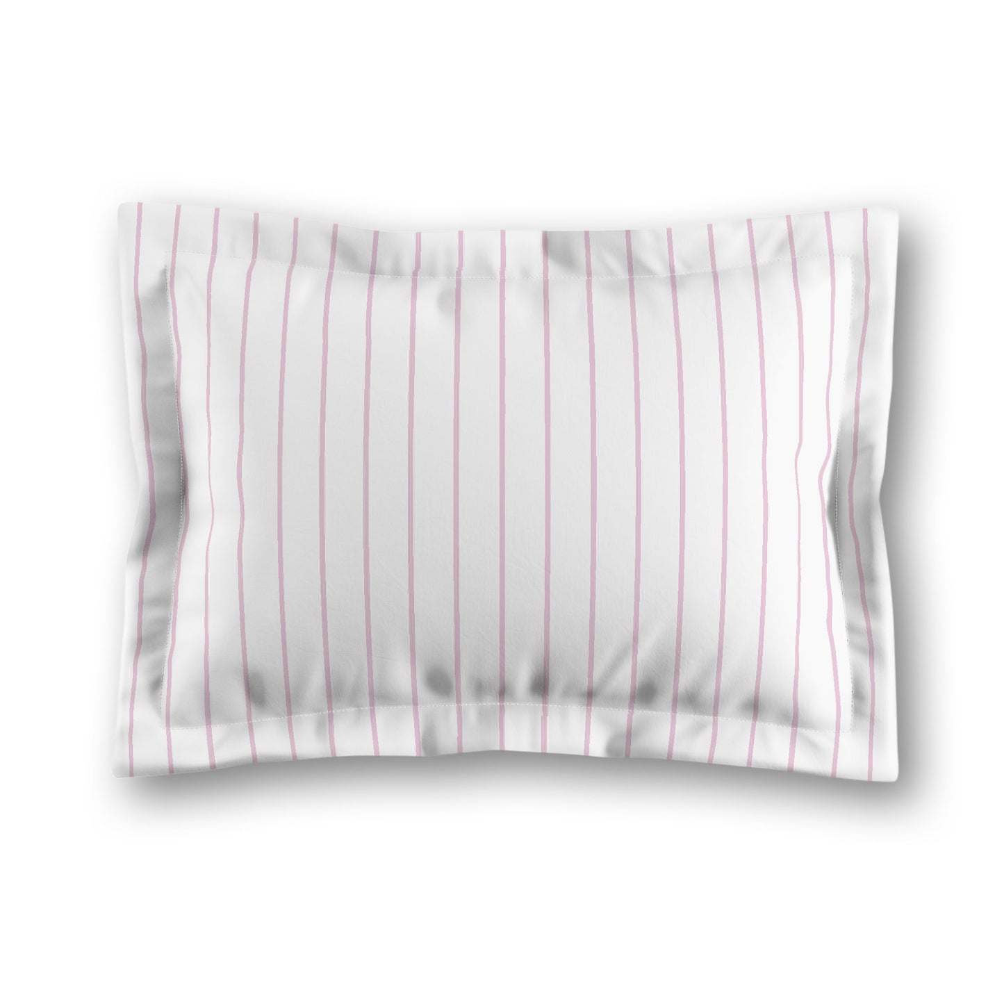 White Microfiber Sham with Flange, Pink Stripes on Front, White Reverse Side, King (width x length) 22 x 38 inches / 56 x 97 cm