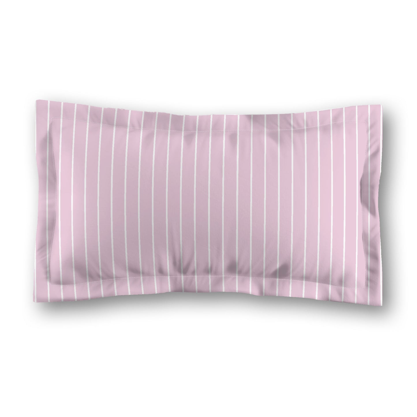 Pink Microfiber Sham with Flange, White Stripes on Front, White Reverse Side, Standard (width x length) 22 x 30 inches / 56 x 76 cm