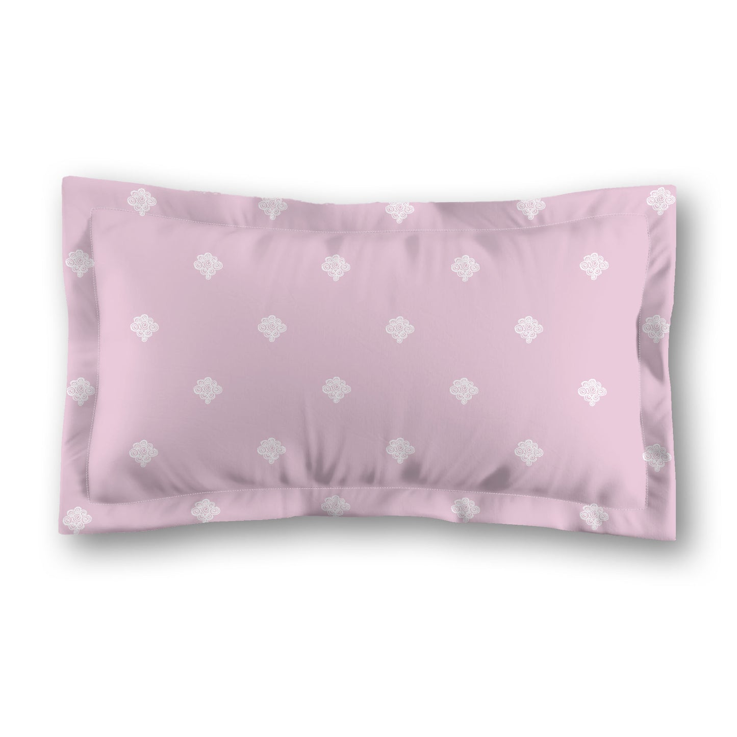 Pink Microfiber Pillow Sham with Flange, White Hand-painted Swizzle Motif Print, White Reverse Side, Standard (width x length) 22 x 30 inches / 56 x 76 cm