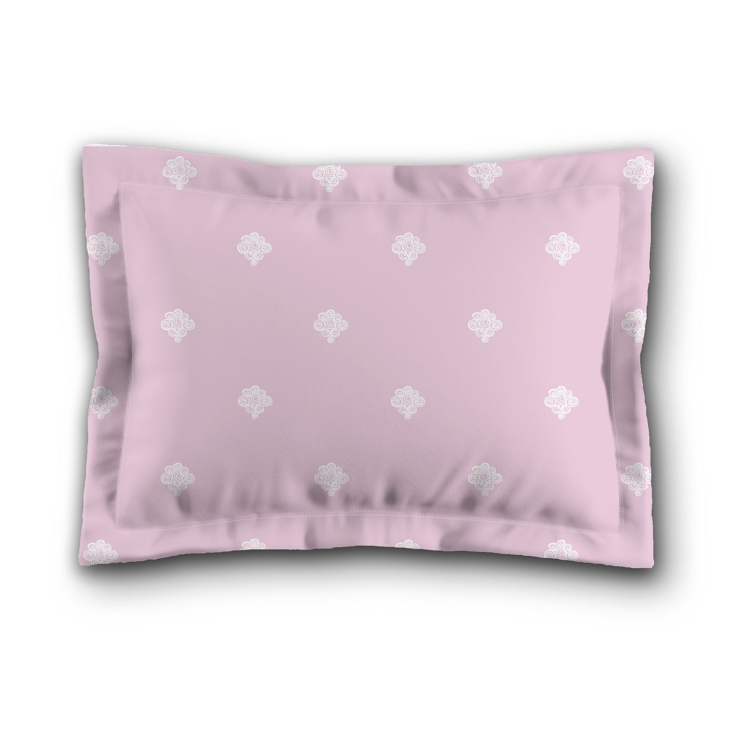 Pink Microfiber Pillow Sham with Flange, White Hand-painted Swizzle Motif Print, White Reverse Side, King (width x length) 22 x 38 inches / 56 x 97 cm