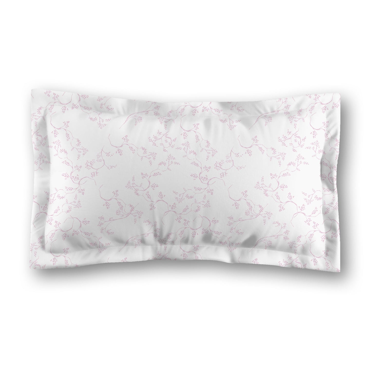 White Microfiber Pillow Sham with Flange, Pink Hand-painted Vine Print, White Reverse Side, Standard (width x length) 22 x 30 inches / 56 x 76 cm
