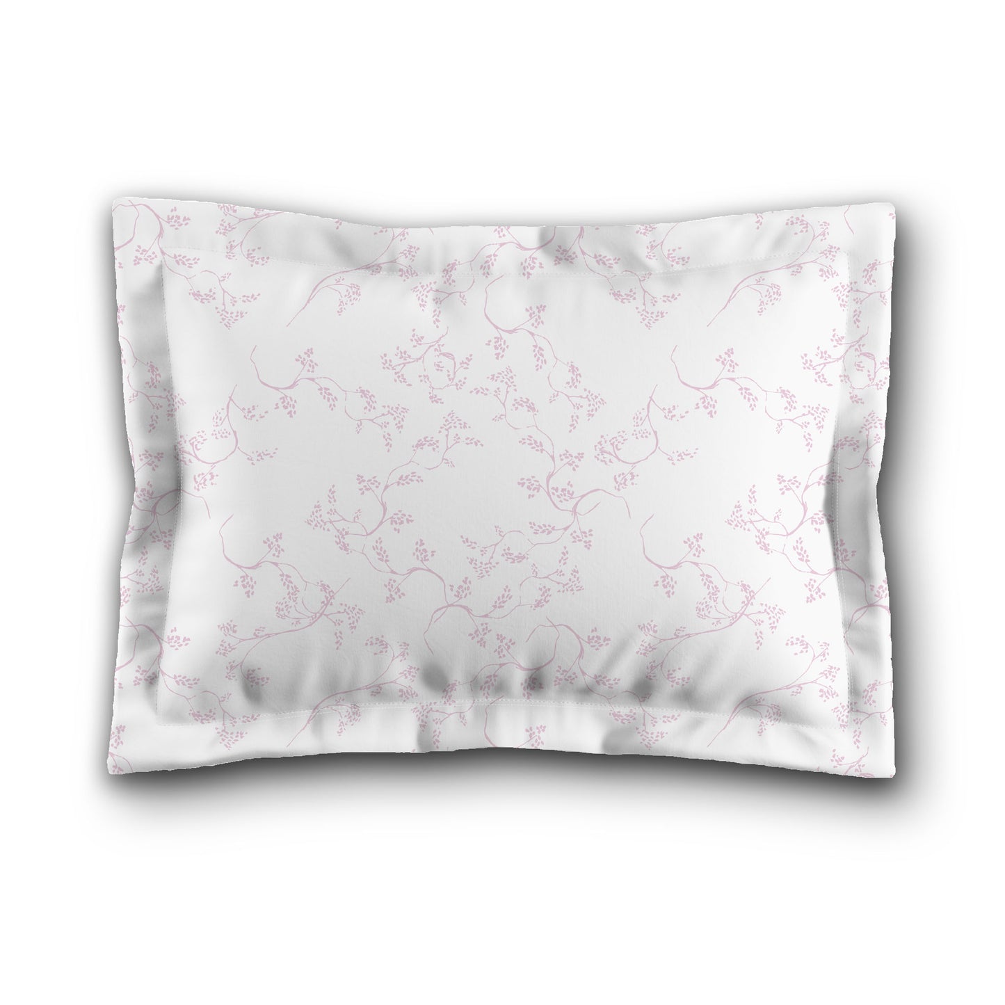 White Microfiber Pillow Sham with Flange, Pink Hand-painted Vine Print, White Reverse Side, King (width x length) 22 x 38 inches / 56 x 97 cm