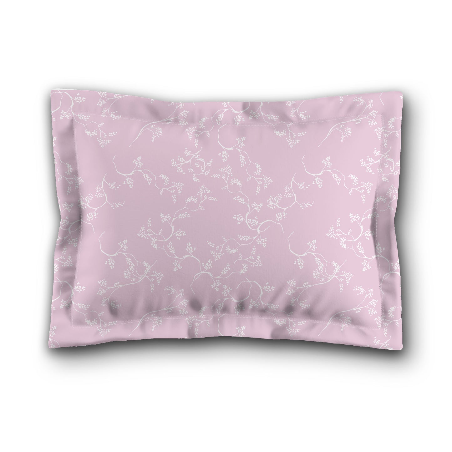 Pink Microfiber Pillow Sham with Flange, White Hand-painted Vine Print, White Reverse Side, King (width x length) 22 x 38 inches / 56 x 97 cm