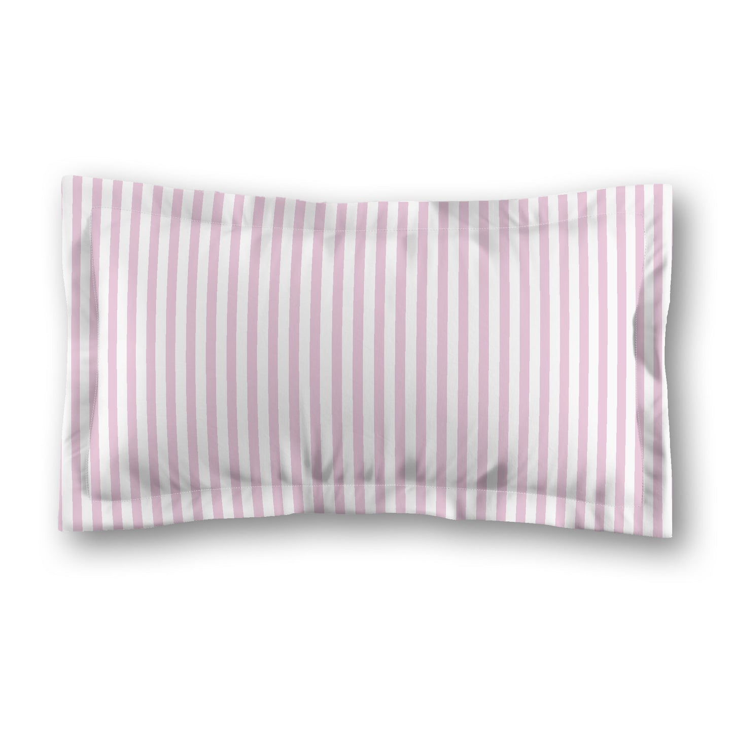 White Microfiber Sham with Flange, Thin Pink Bars on Front, White Reverse Side, Standard (width x length) 22 x 30 inches / 56 x 76 cm