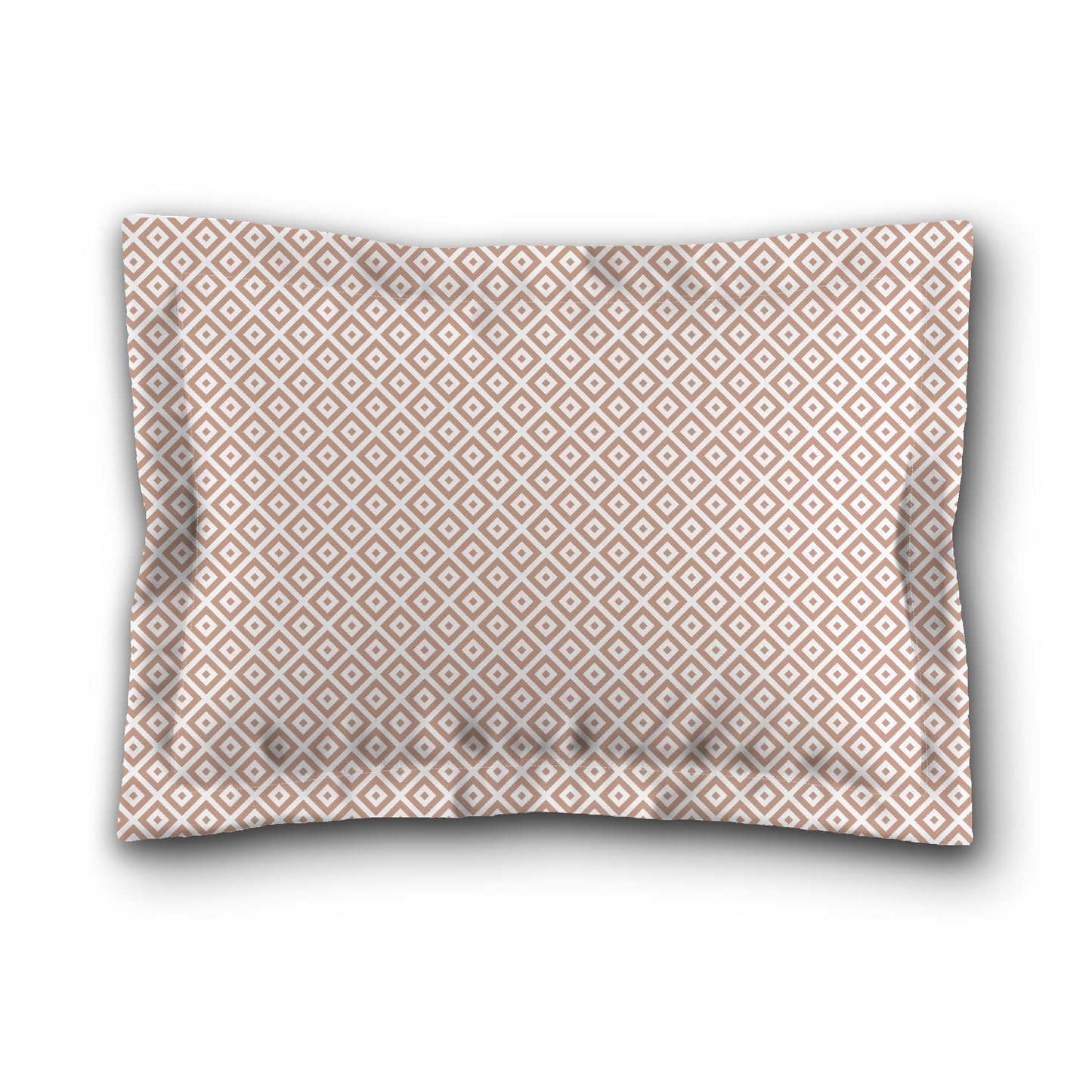 White Microfiber Pillow Sham with Flange, Salmon Repeating Square Motif Print, White Reverse Side, King (width x length) 22 x 38 inches / 56 x 97 cm