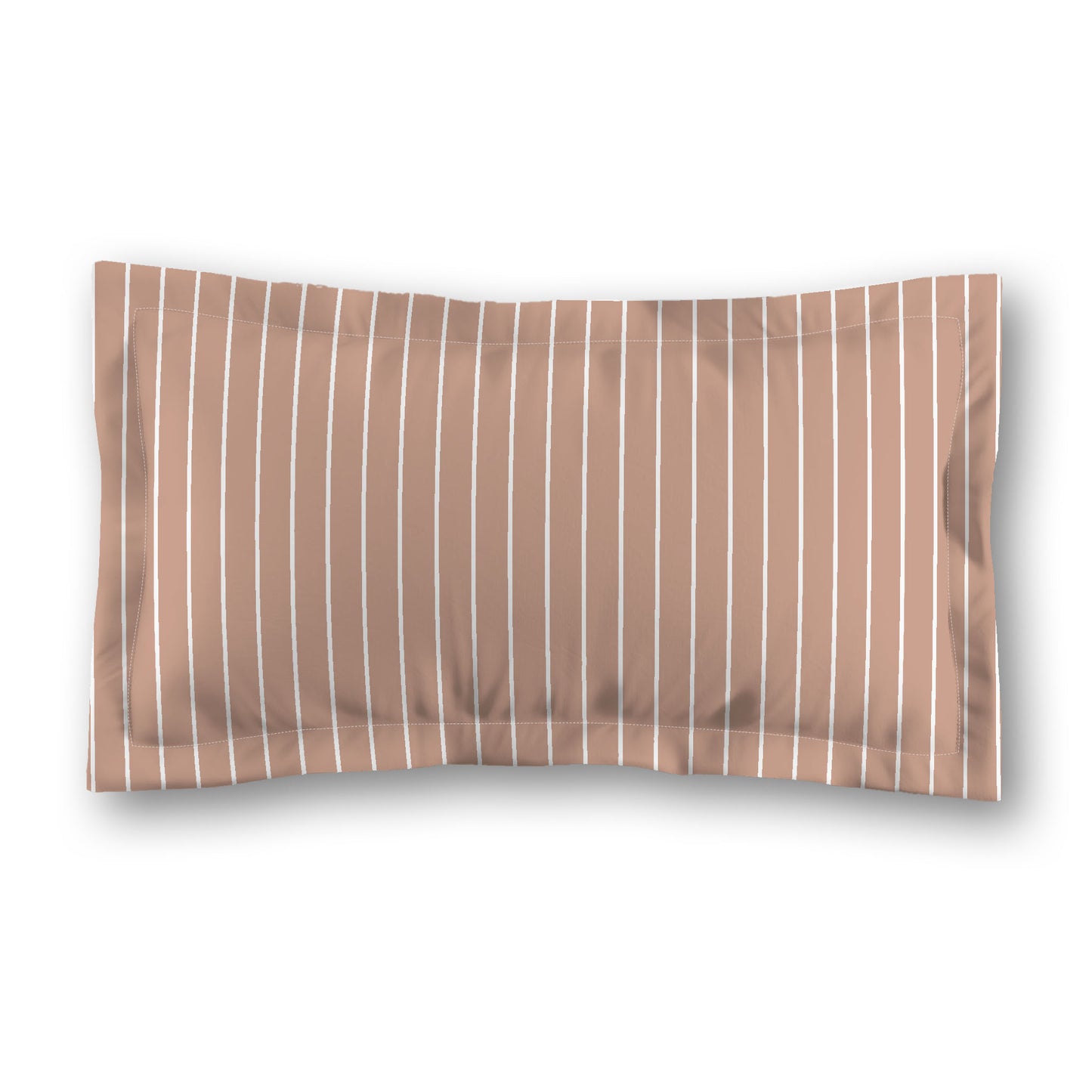 Salmon Microfiber Sham with Flange, White Stripes on Front, White Reverse Side, Standard (width x length) 22 x 30 inches / 56 x 76 cm