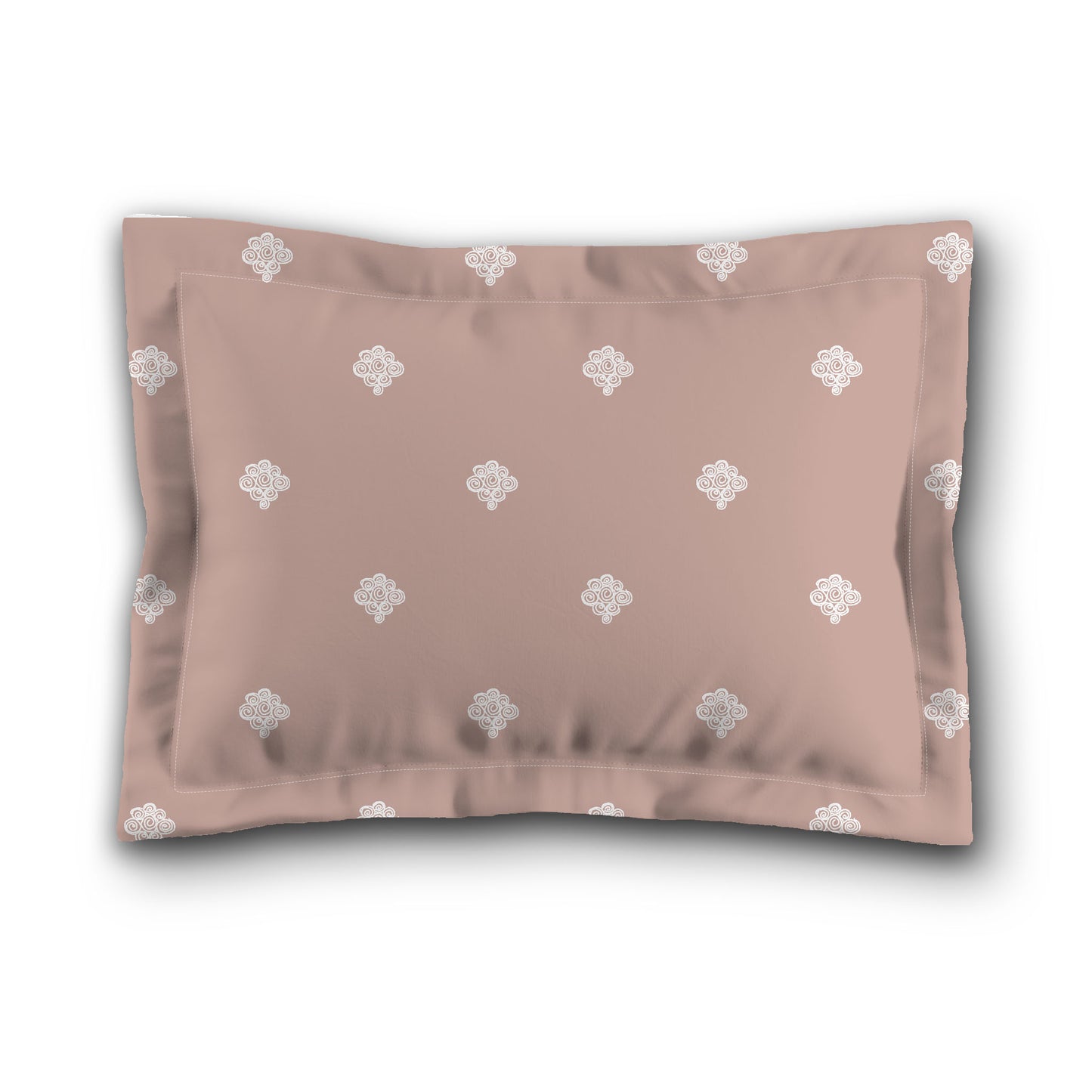 Salmon Microfiber Pillow Sham with Flange, White Hand-painted Swizzle Motif Print, White Reverse Side, King (width x length) 22 x 38 inches / 56 x 97 cm