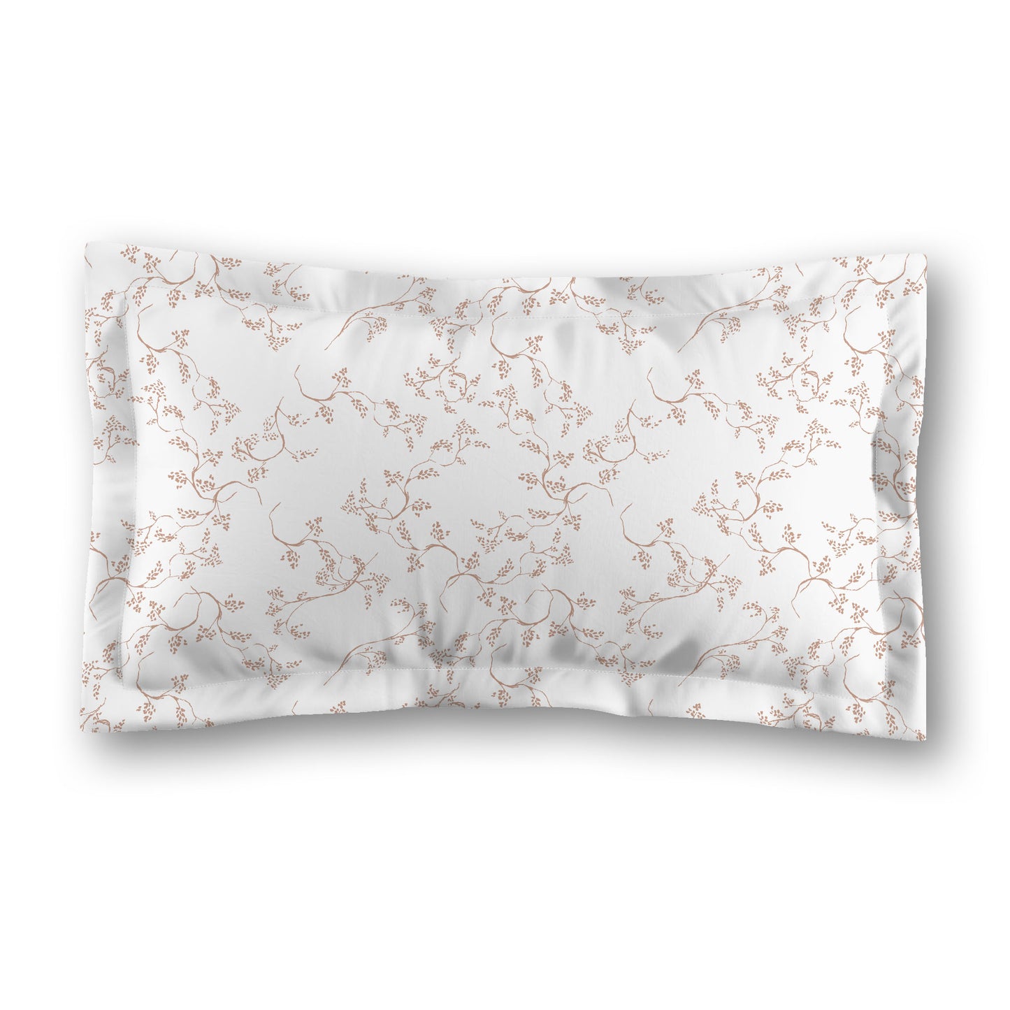 White Microfiber Pillow Sham with Flange, Salmon Hand-painted Vine Print, White Reverse Side, Standard (width x length) 22 x 30 inches / 56 x 76 cm