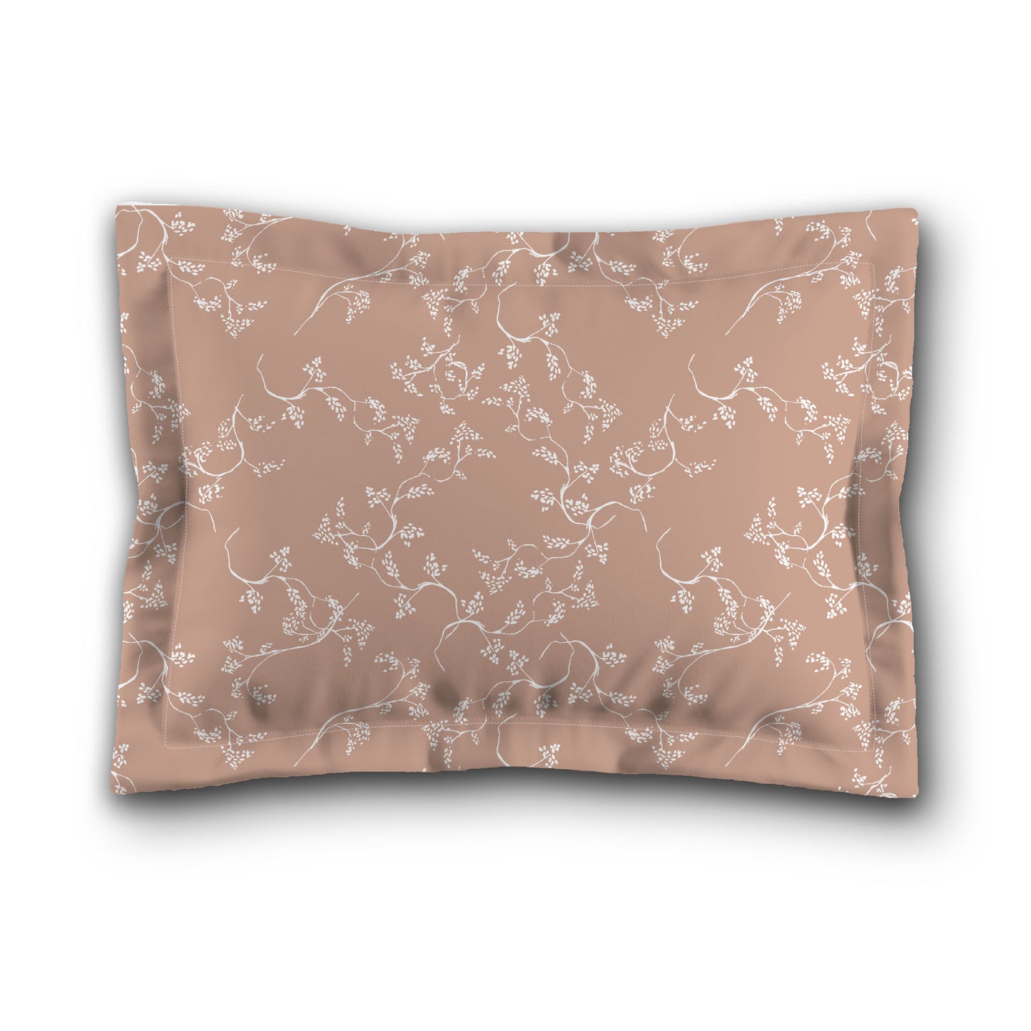 Salmon Microfiber Pillow Sham with Flange, White Hand-painted Vine Print, White Reverse Side, King (width x length) 22 x 38 inches / 56 x 97 cm