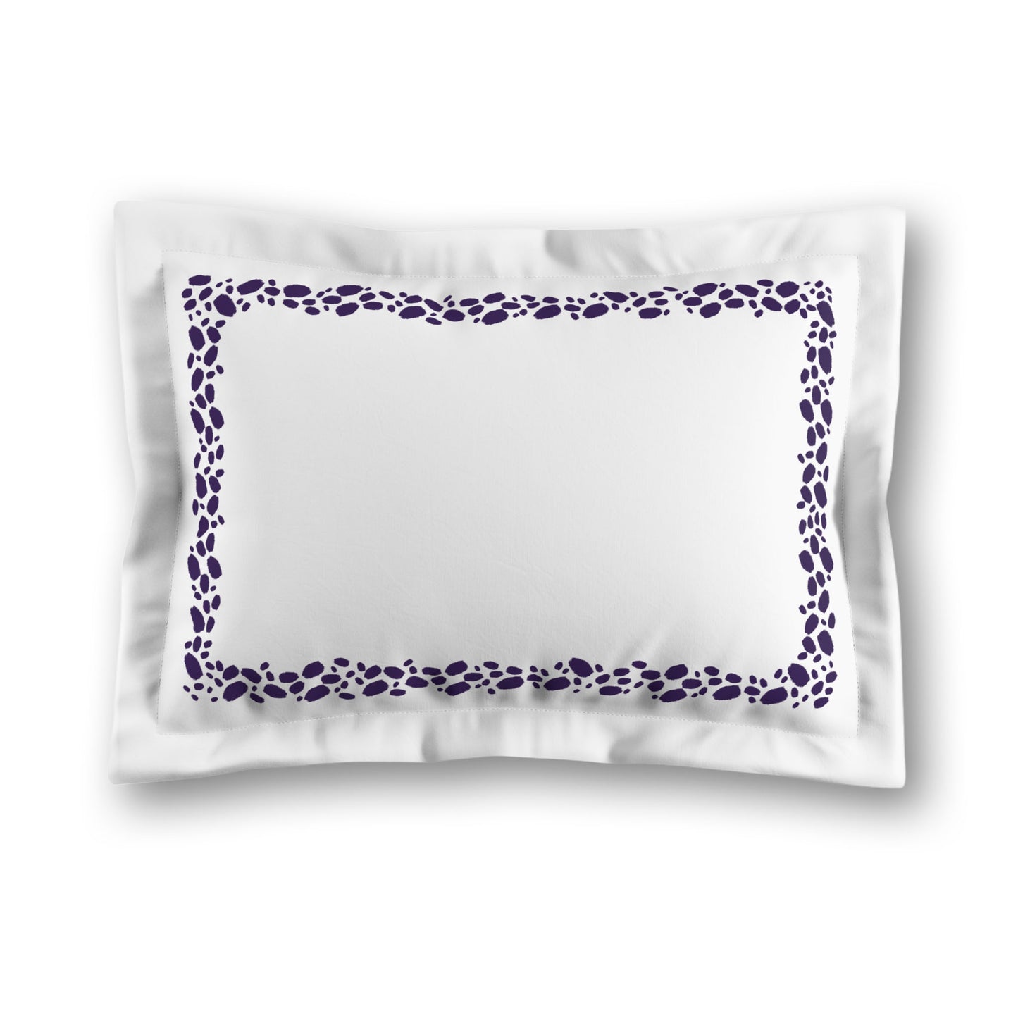 White Microfiber Pillow Sham with Flange, Purple Hand-painted Dab Motif Print, Classic Border, White Reverse Side, King (width x length) 22 x 38 inches / 56 x 97 cm