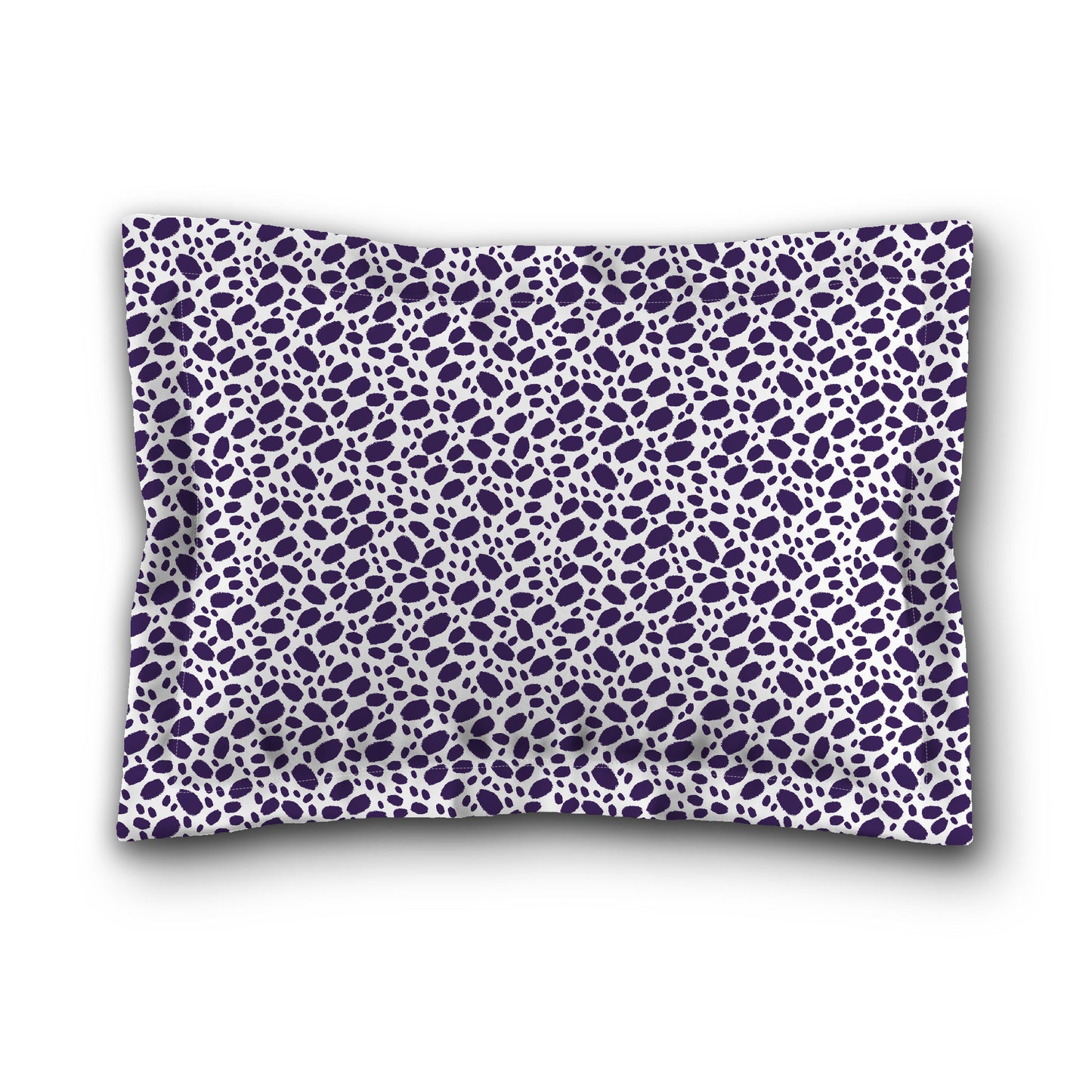 White Microfiber Pillow Sham with Flange, Purple Hand-painted Dab Motif Print, White Reverse Side, King (width x length) 22 x 38 inches / 56 x 97 cm