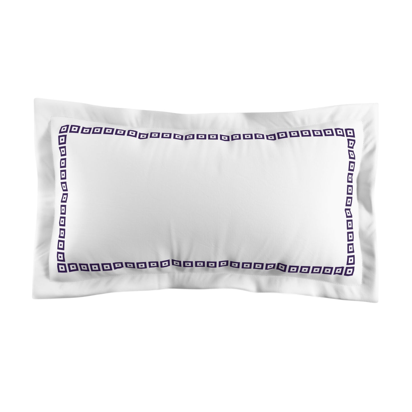 White Microfiber Pillow Sham with Flange, Purple Repeating Square Motif Print, Classic Border, White Reverse Side, Standard (width x length) 22 x 30 inches / 56 x 76 cm