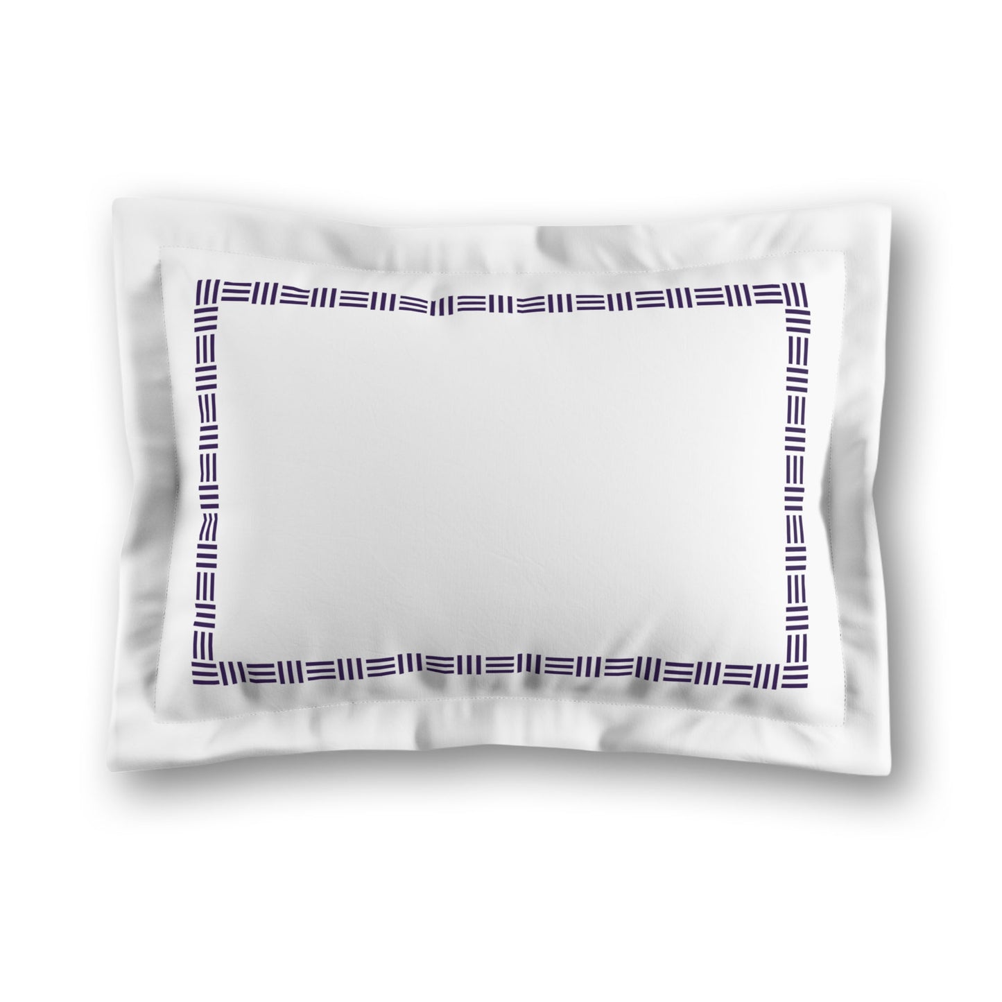 White Microfiber Pillow Sham with Flange, Purple Single Weave Motif Print, Classic Border, White Reverse Side, King (width x length) 22 x 38 inches / 56 x 97 cm