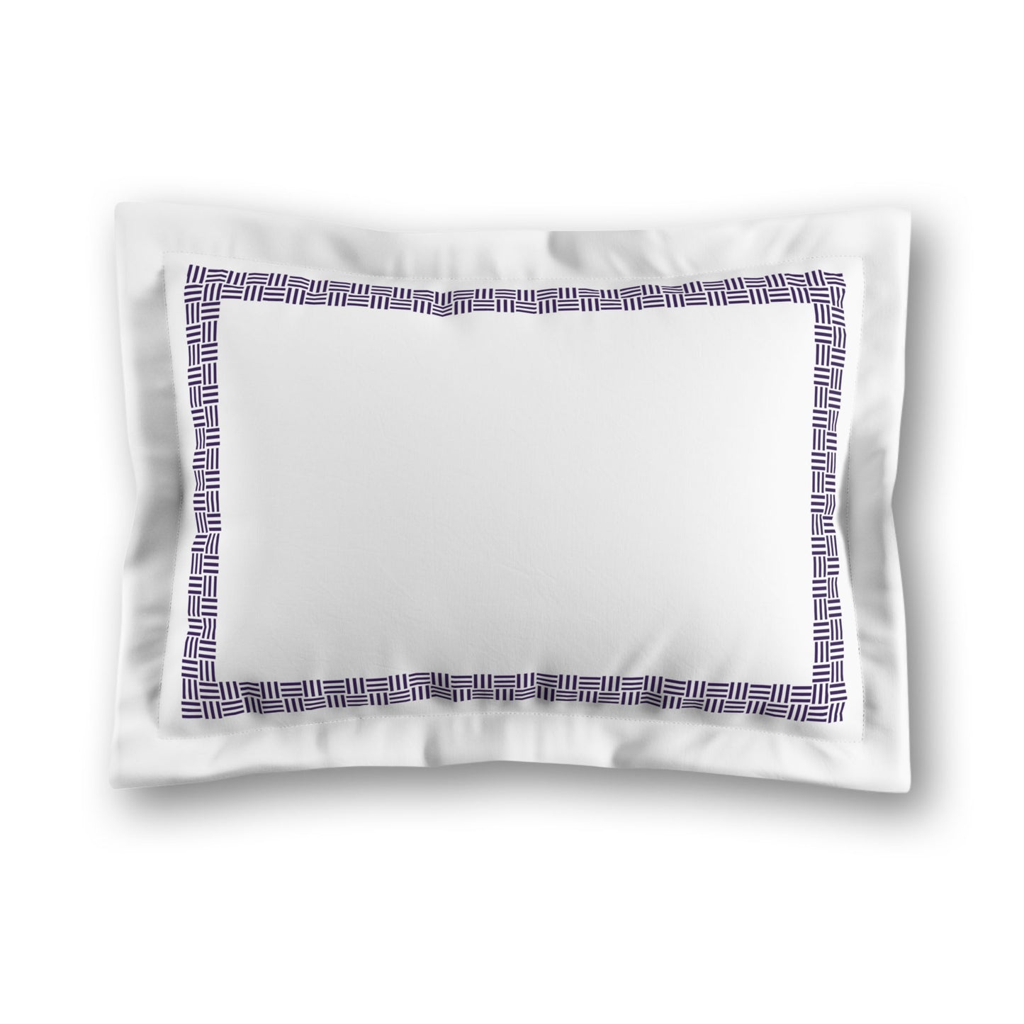 White Microfiber Pillow Sham with Flange, Purple Double Weave Motif Print, Classic Border, White Reverse Side, King (width x length) 22 x 38 inches / 56 x 97 cm