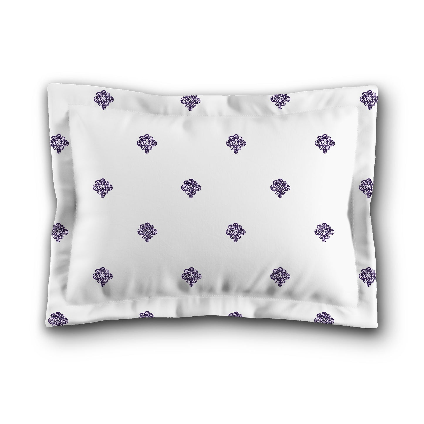 White Microfiber Pillow Sham with Flange, Purple Hand-painted Swizzle Motif Print, White Reverse Side, King (width x length) 22 x 38 inches / 56 x 97 cm