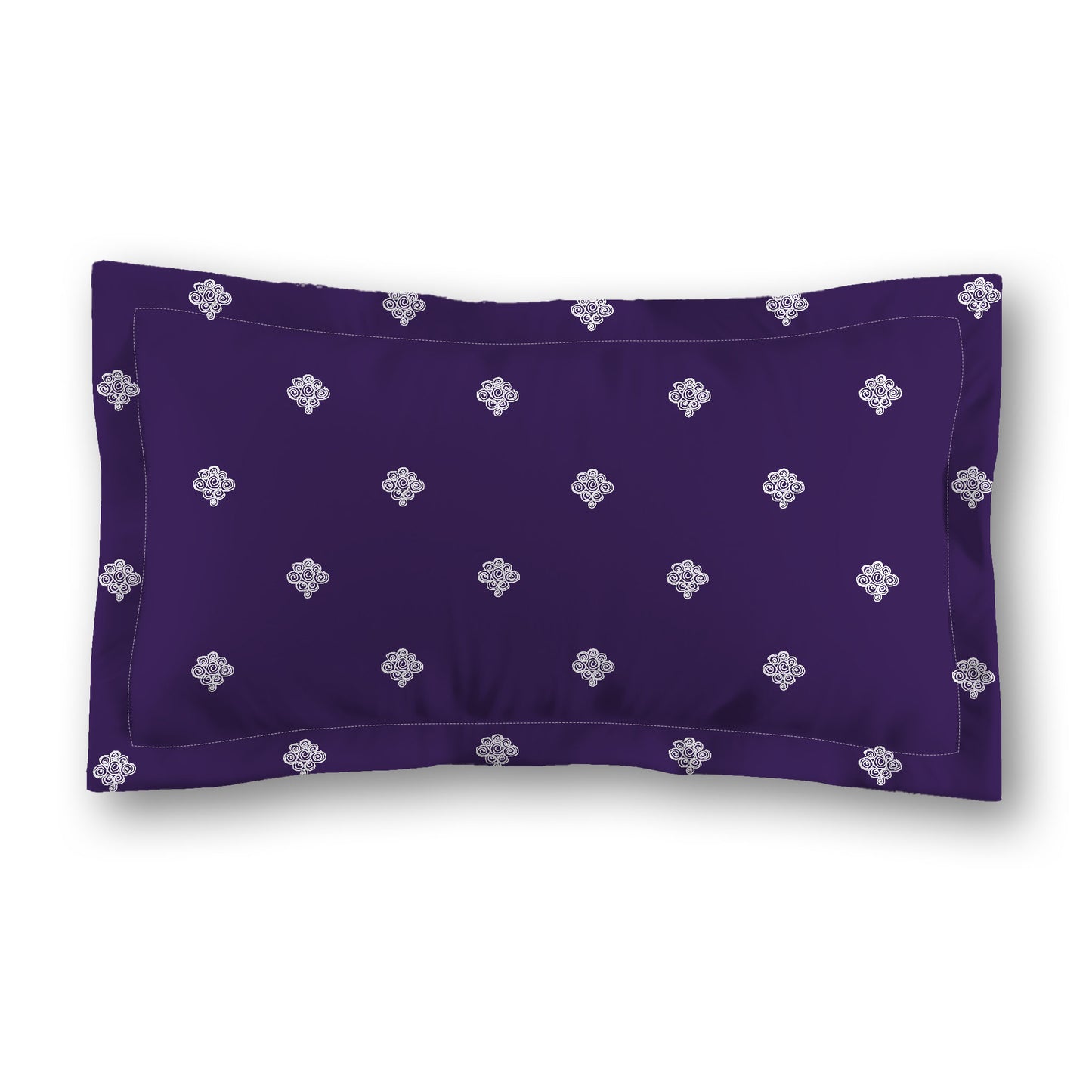 Purple Microfiber Pillow Sham with Flange, White Hand-painted Swizzle Motif Print, White Reverse Side, Standard (width x length) 22 x 30 inches / 56 x 76 cm