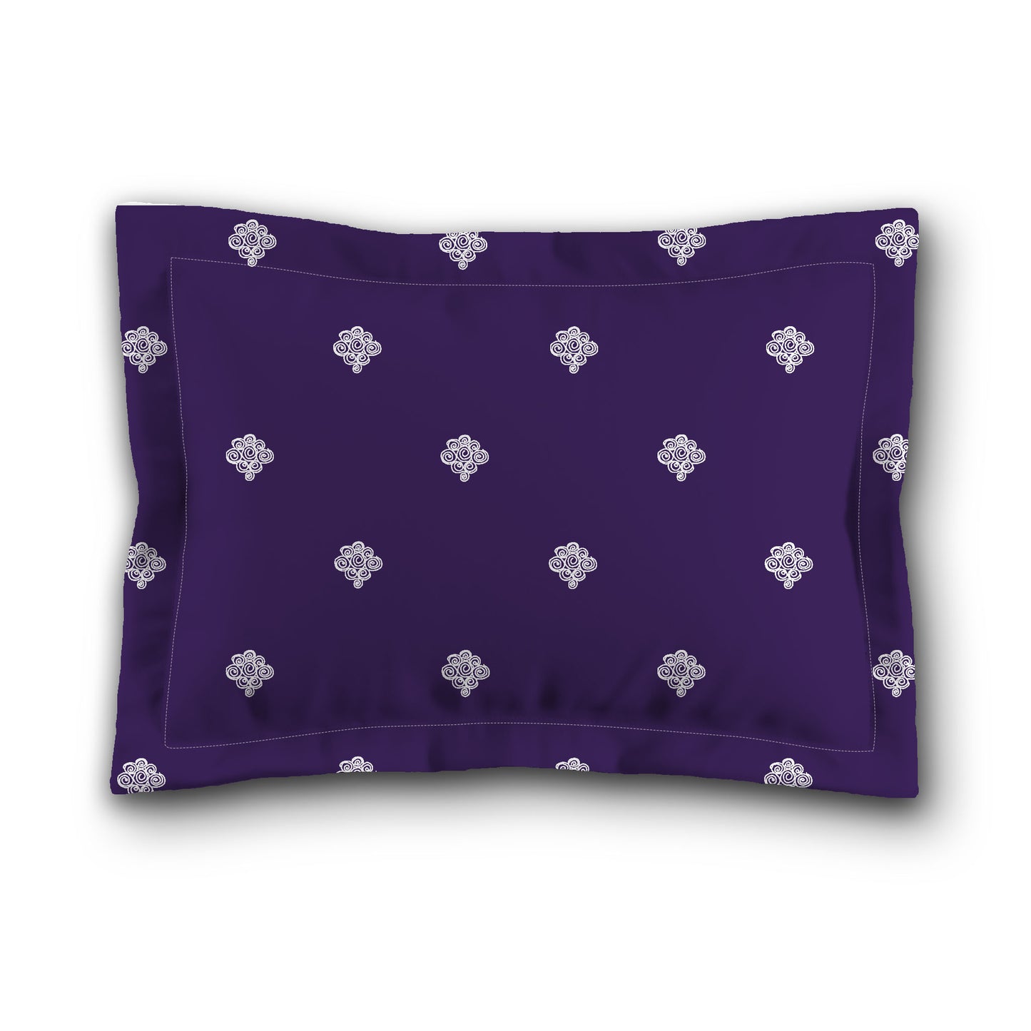Purple Microfiber Pillow Sham with Flange, White Hand-painted Swizzle Motif Print, White Reverse Side, King (width x length) 22 x 38 inches / 56 x 97 cm