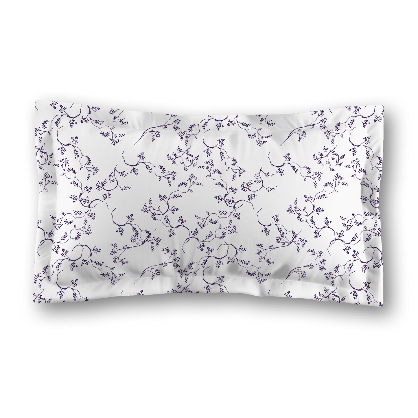 White Microfiber Pillow Sham with Flange, Purple Hand-painted Vine Print, White Reverse Side, Standard (width x length) 22 x 30 inches / 56 x 76 cm