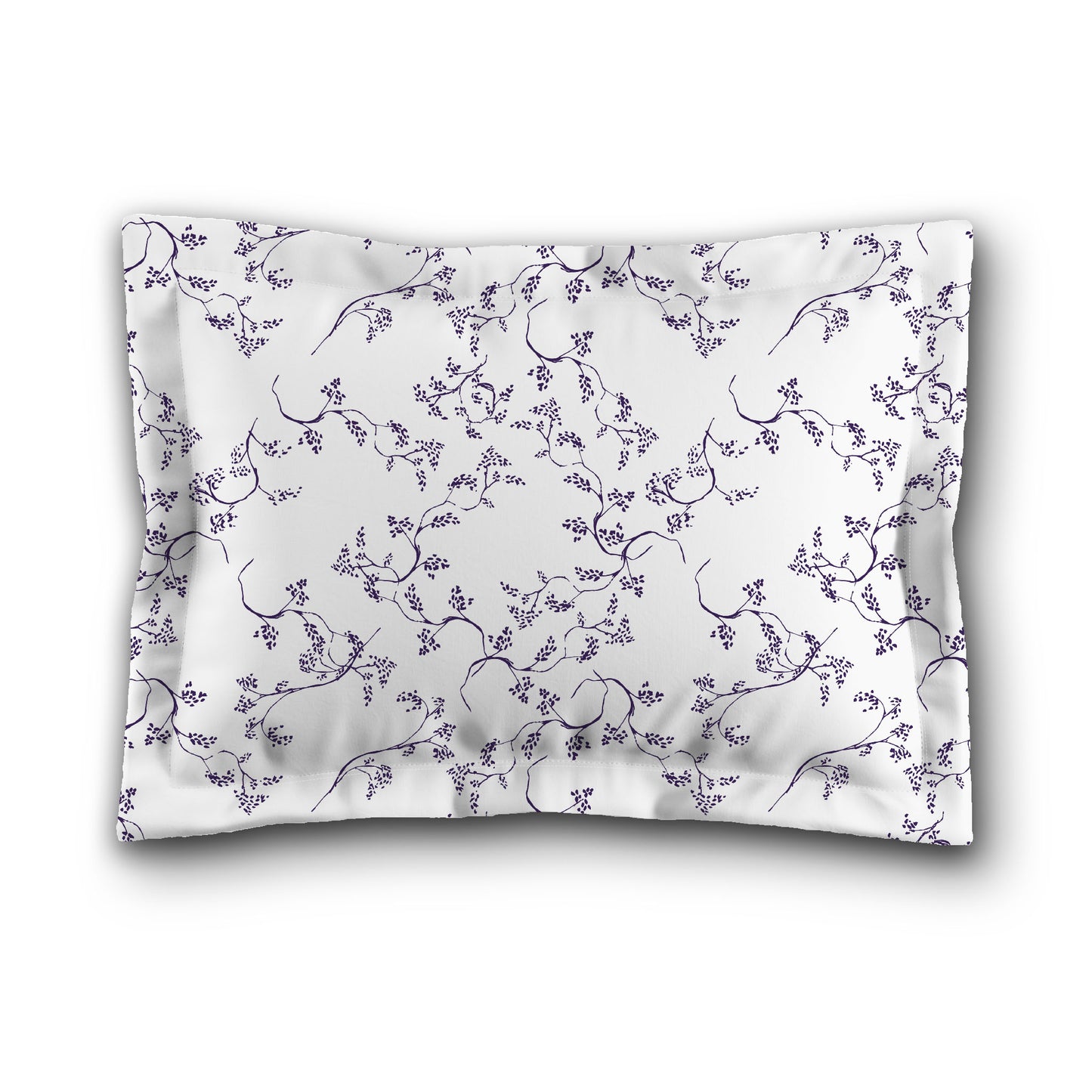 White Microfiber Pillow Sham with Flange, Purple Hand-painted Vine Print, White Reverse Side, King (width x length) 22 x 38 inches / 56 x 97 cm