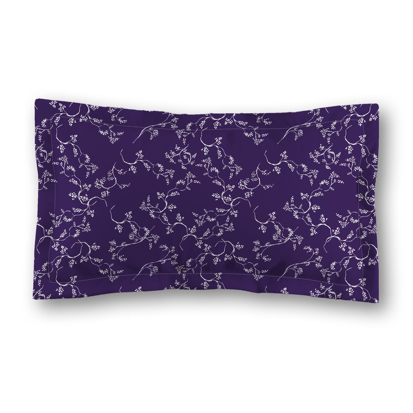 Purple Microfiber Pillow Sham with Flange, White Hand-painted Vine Print, White Reverse Side, Standard (width x length) 22 x 30 inches / 56 x 76 cm
