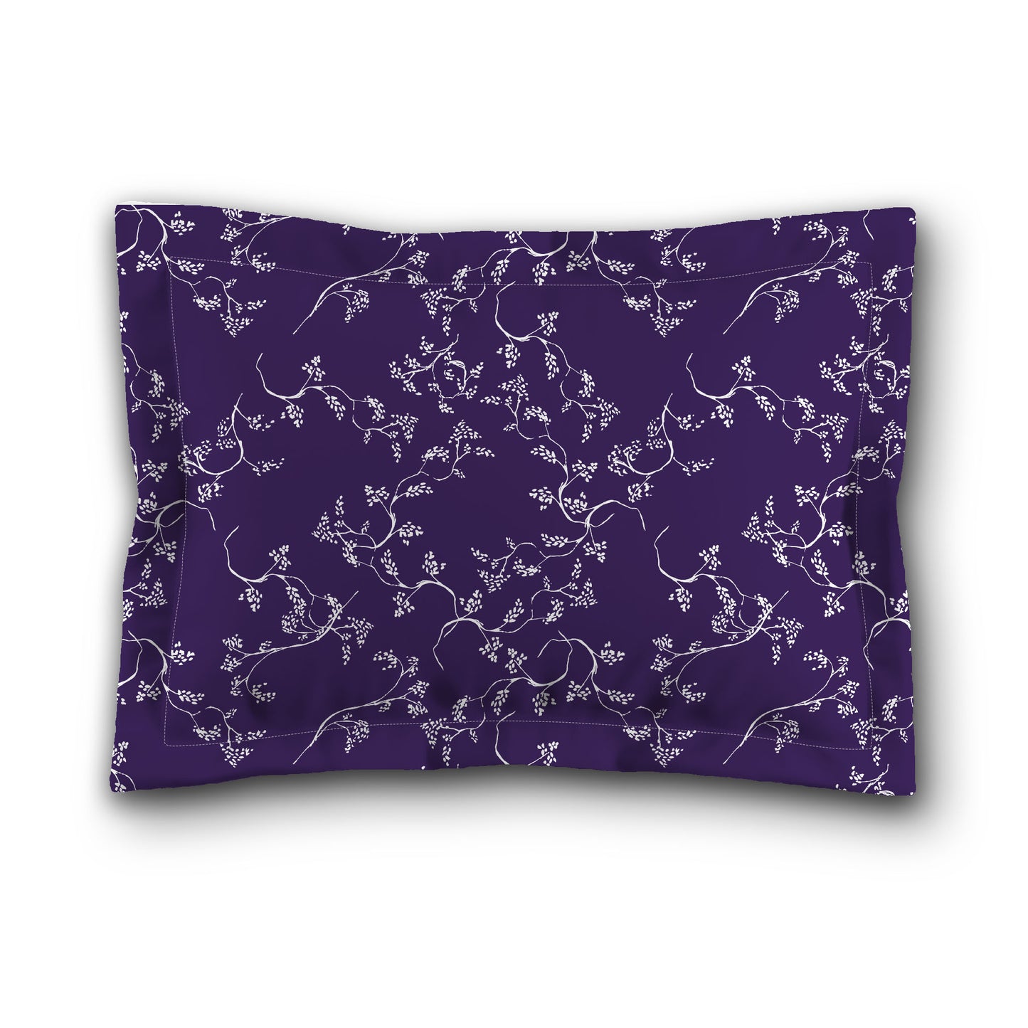 Purple Microfiber Pillow Sham with Flange, White Hand-painted Vine Print, White Reverse Side, King (width x length) 22 x 38 inches / 56 x 97 cm