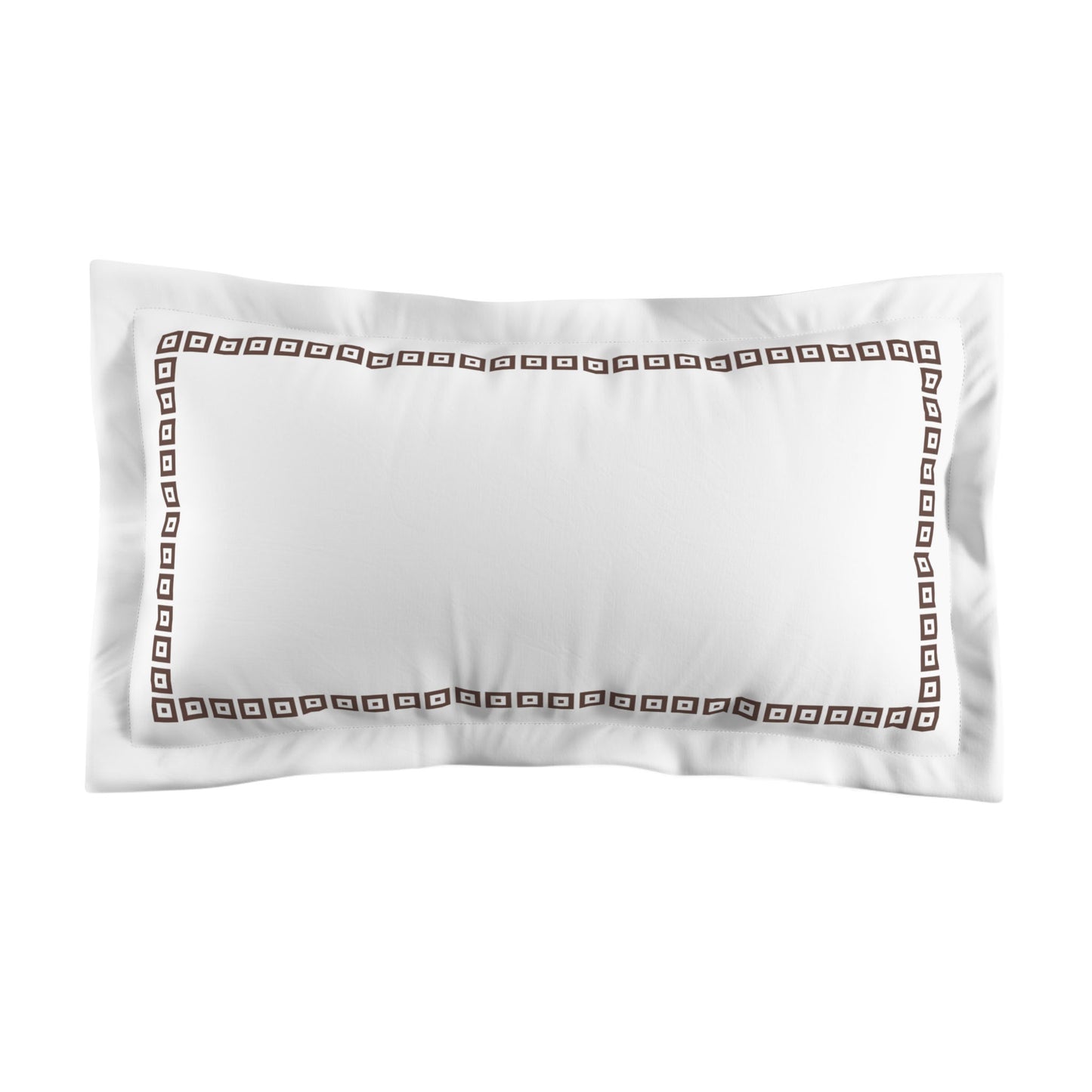 White Microfiber Pillow Sham with Flange, Brown Repeating Square Motif Print, Classic Border, White Reverse Side, Standard (width x length) 22 x 30 inches / 56 x 76 cm