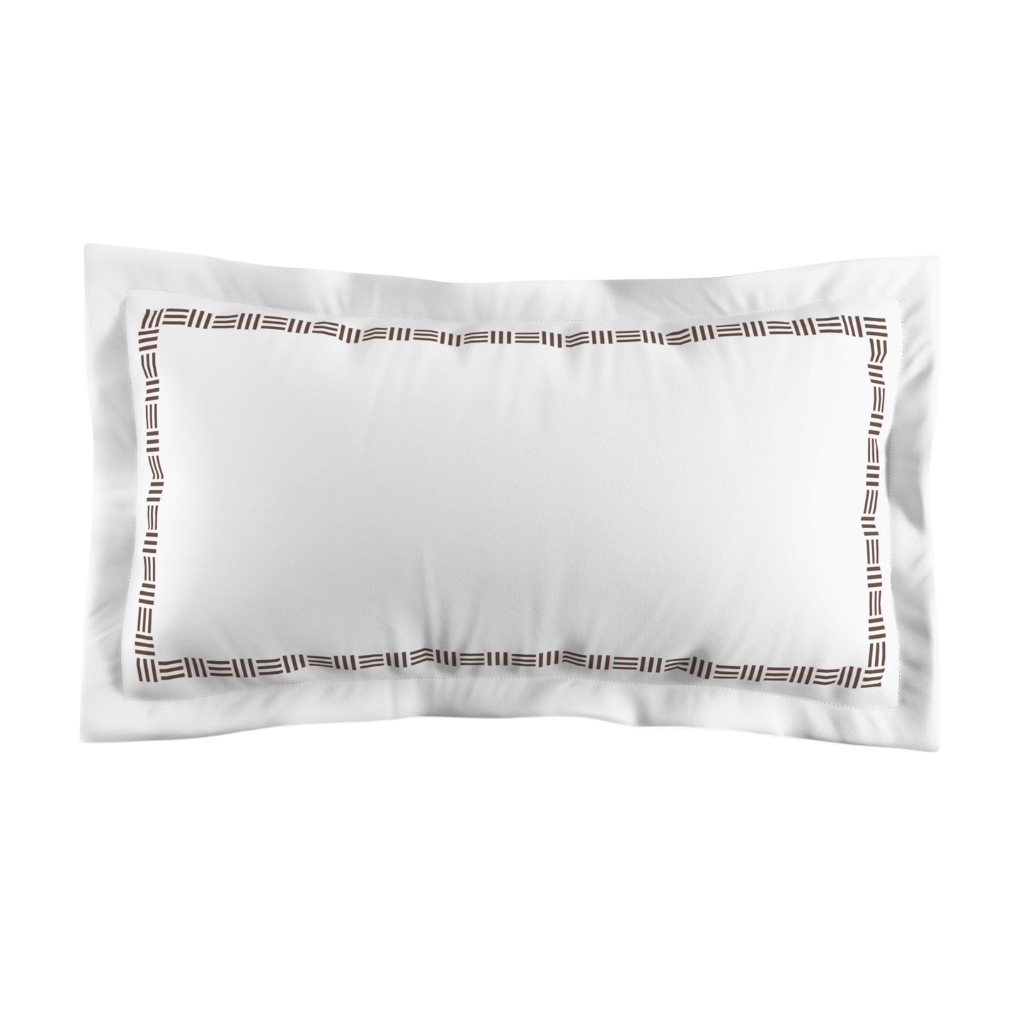 White Microfiber Pillow Sham with Flange, Brown Single Weave Motif Print, Classic Border, White Reverse Side, Standard (width x length) 22 x 30 inches / 56 x 76 cm
