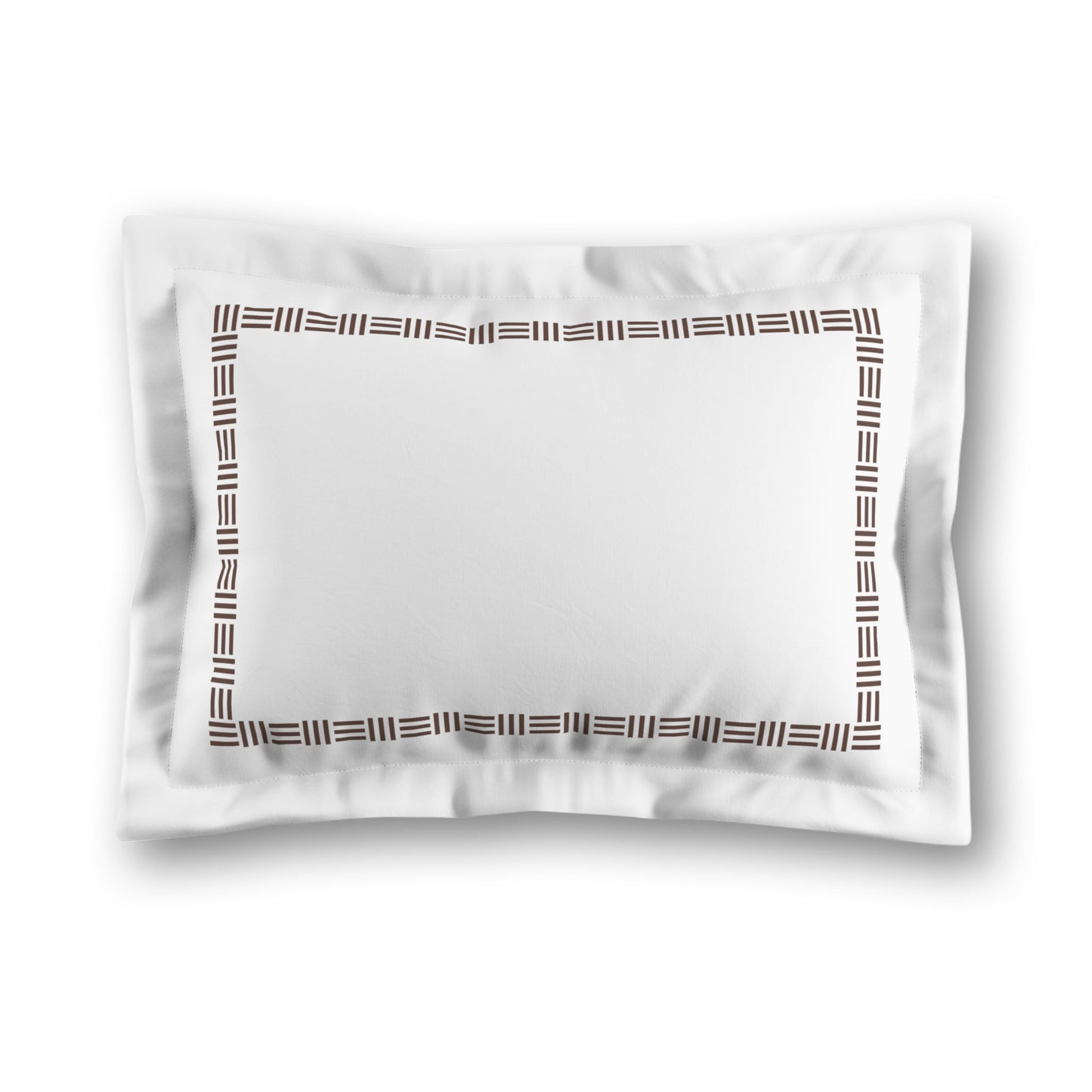 White Microfiber Pillow Sham with Flange, Brown Single Weave Motif Print, Classic Border, White Reverse Side, King (width x length) 22 x 38 inches / 56 x 97 cm