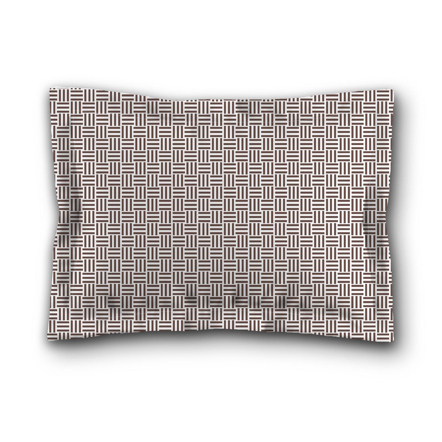 White Microfiber Pillow Sham with Flange, Brown Single Weave Motif Print, White Reverse Side, King (width x length) 22 x 38 inches / 56 x 97 cm