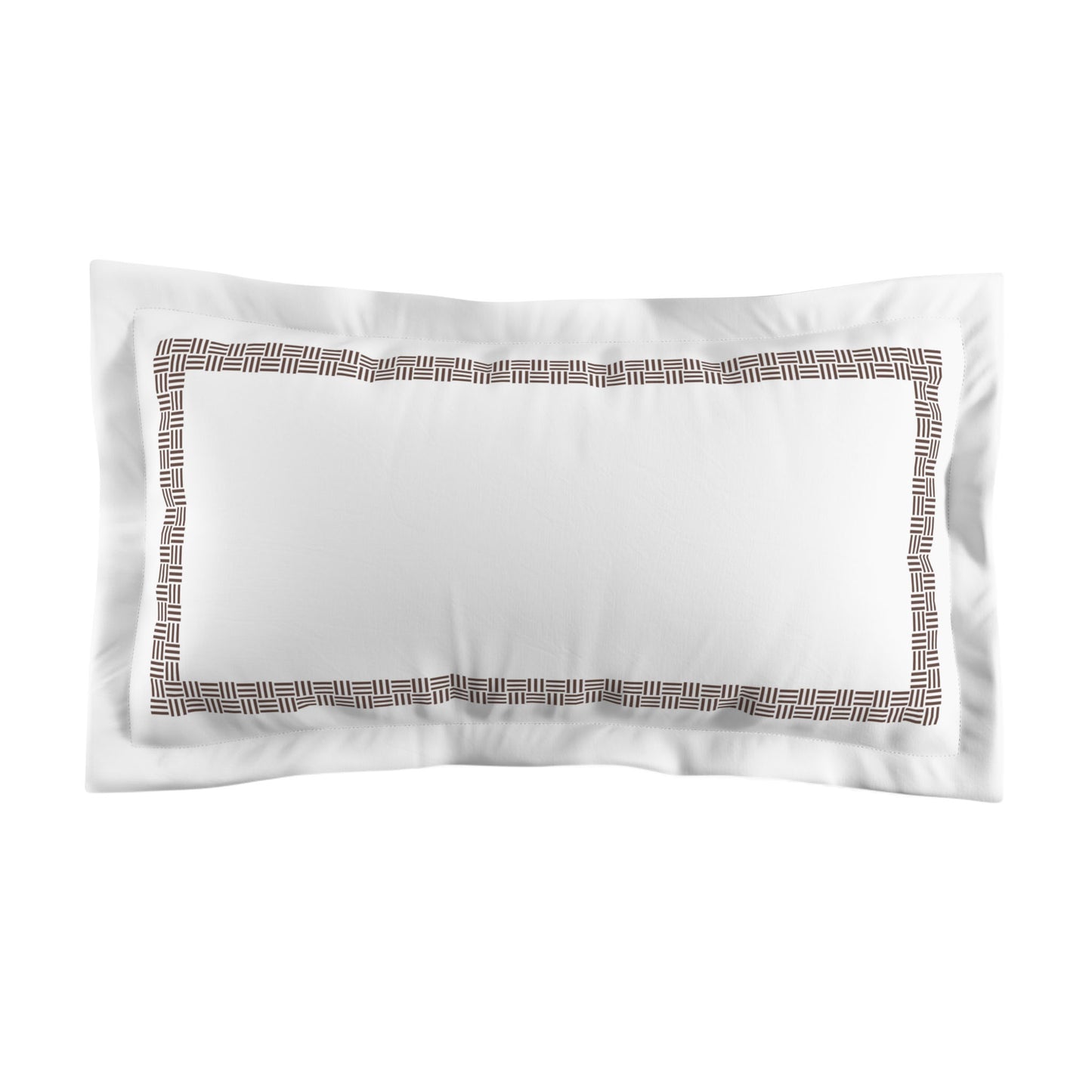 White Microfiber Pillow Sham with Flange, Brown Double Weave Motif Print, Classic Border, White Reverse Side, Standard (width x length) 22 x 30 inches / 56 x 76 cm