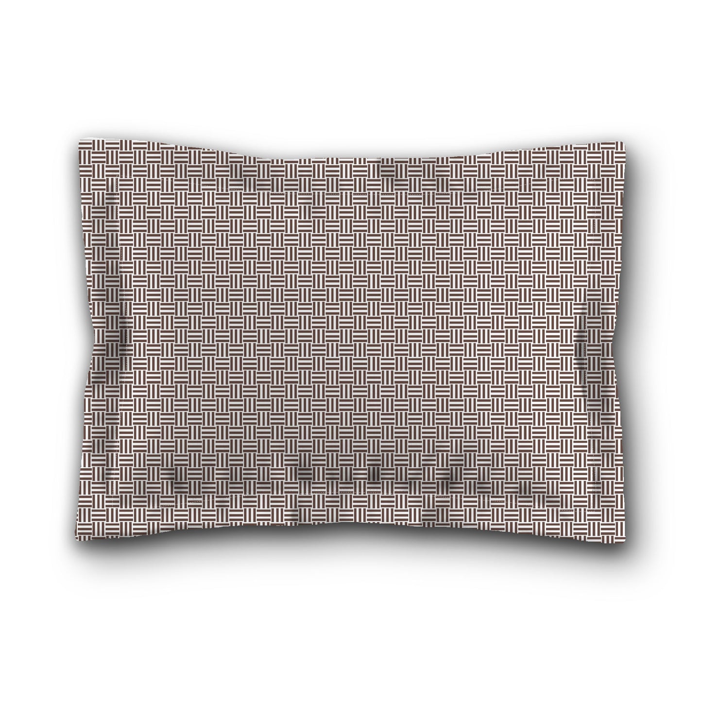 White Microfiber Pillow Sham with Flange, Brown Double Weave Motif Print, White Reverse Side, King (width x length) 22 x 38 inches / 56 x 97 cm
