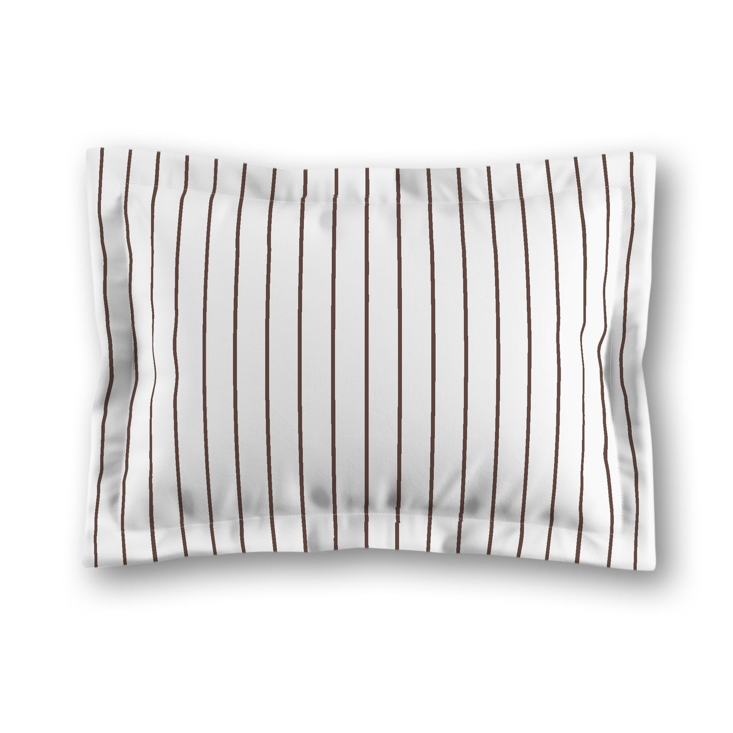 White Microfiber Sham with Flange, Brown Stripes on Front, White Reverse Side, King (width x length) 22 x 38 inches / 56 x 97 cm