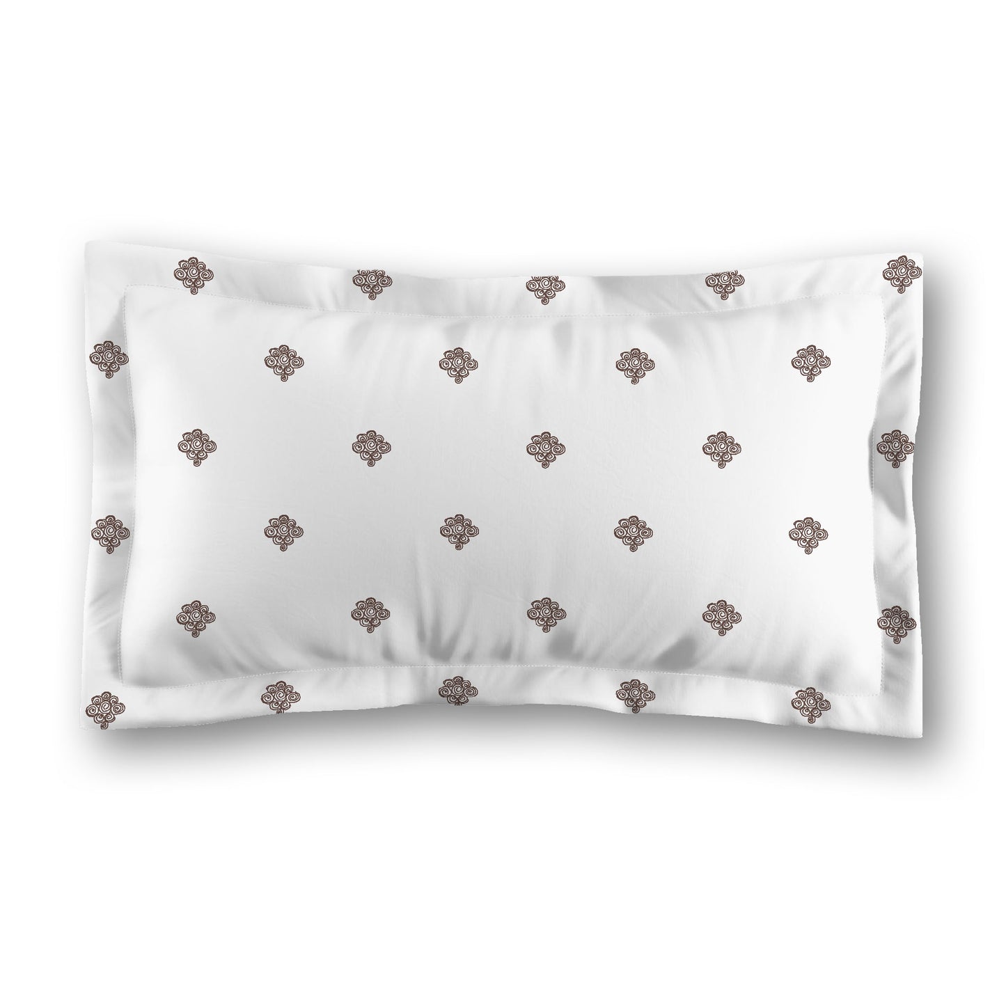 White Microfiber Pillow Sham with Flange, Brown Hand-painted Swizzle Motif Print, White Reverse Side, Standard (width x length) 22 x 30 inches / 56 x 76 cm