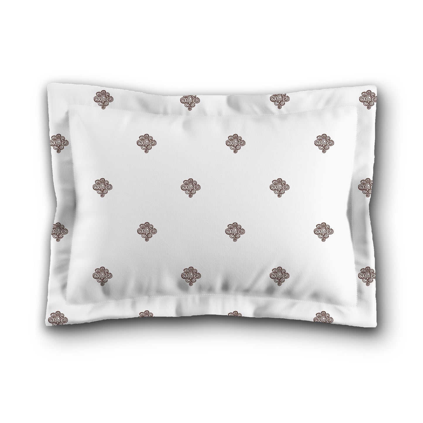 White Microfiber Pillow Sham with Flange, Brown Hand-painted Swizzle Motif Print, White Reverse Side, King (width x length) 22 x 38 inches / 56 x 97 cm