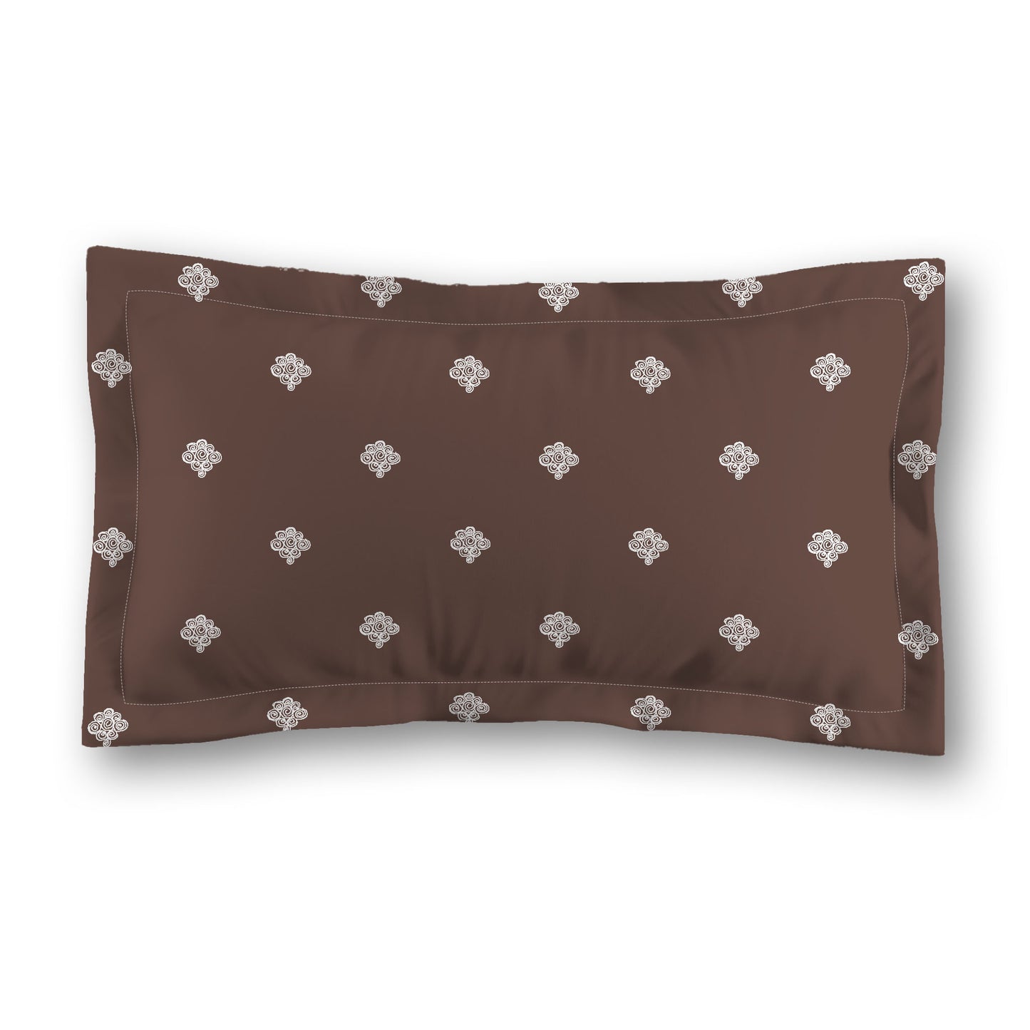 Brown Microfiber Pillow Sham with Flange, White Hand-painted Swizzle Motif Print, White Reverse Side, Standard (width x length) 22 x 30 inches / 56 x 76 cm