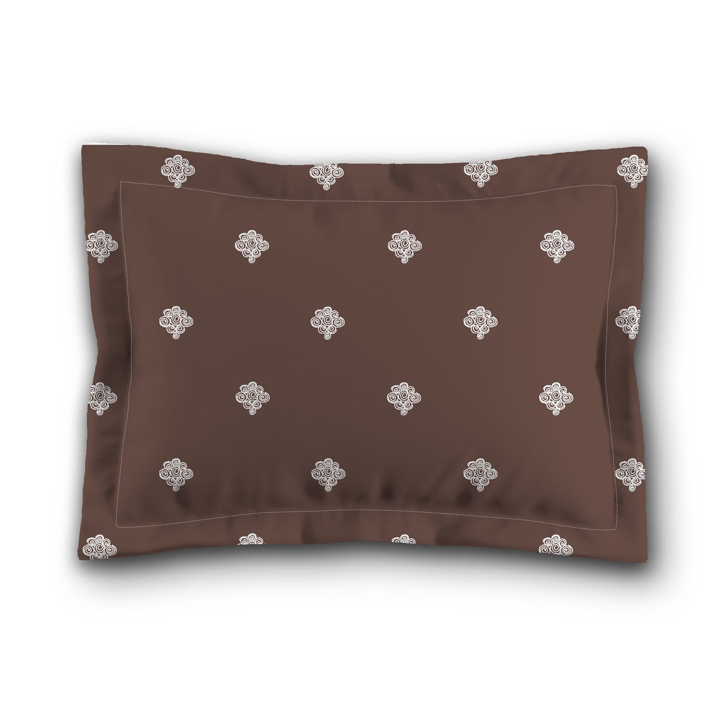 Brown Microfiber Pillow Sham with Flange, White Hand-painted Swizzle Motif Print, White Reverse Side, King (width x length) 22 x 38 inches / 56 x 97 cm