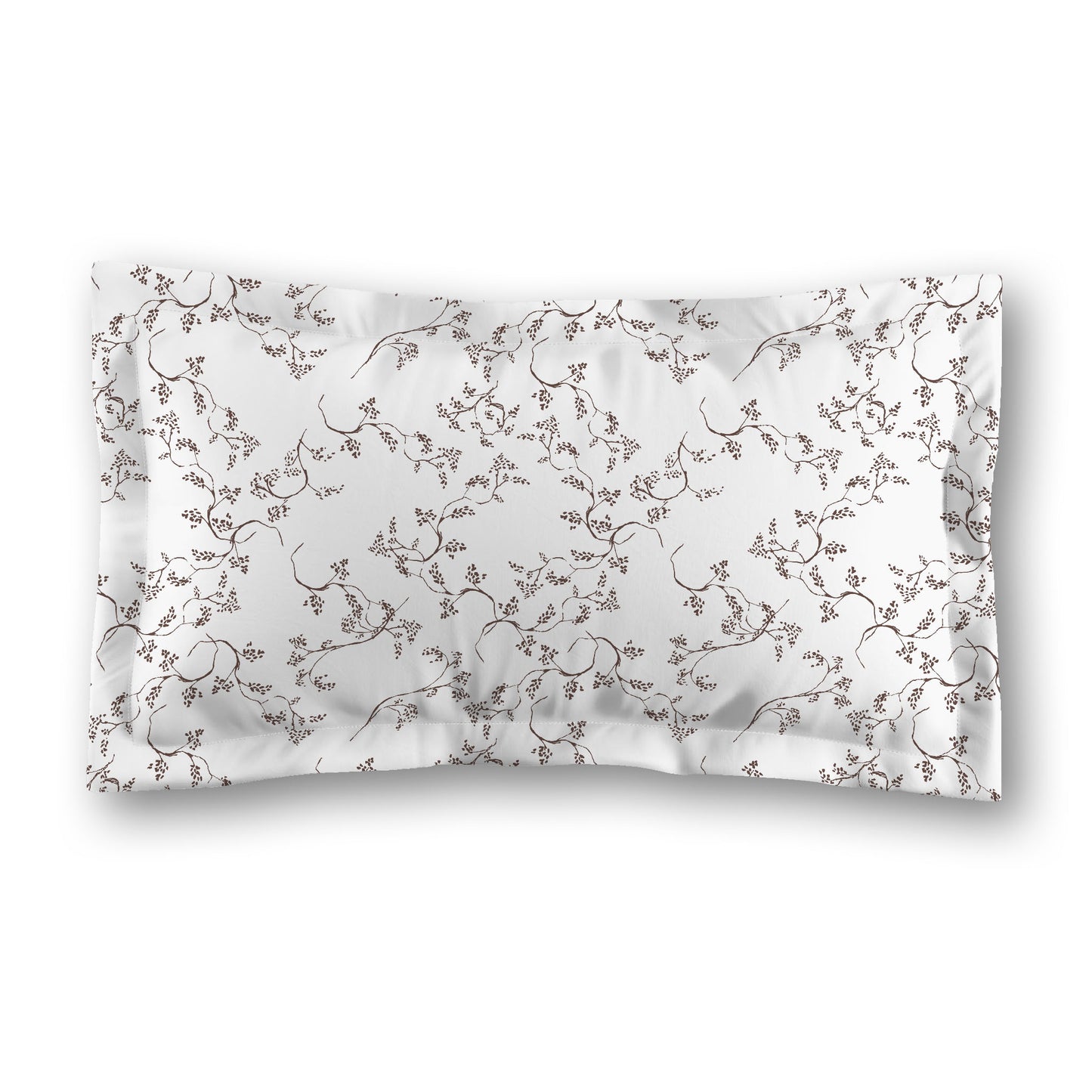 White Microfiber Pillow Sham with Flange, Brown Hand-painted Vine Print, White Reverse Side, Standard (width x length) 22 x 30 inches / 56 x 76 cm