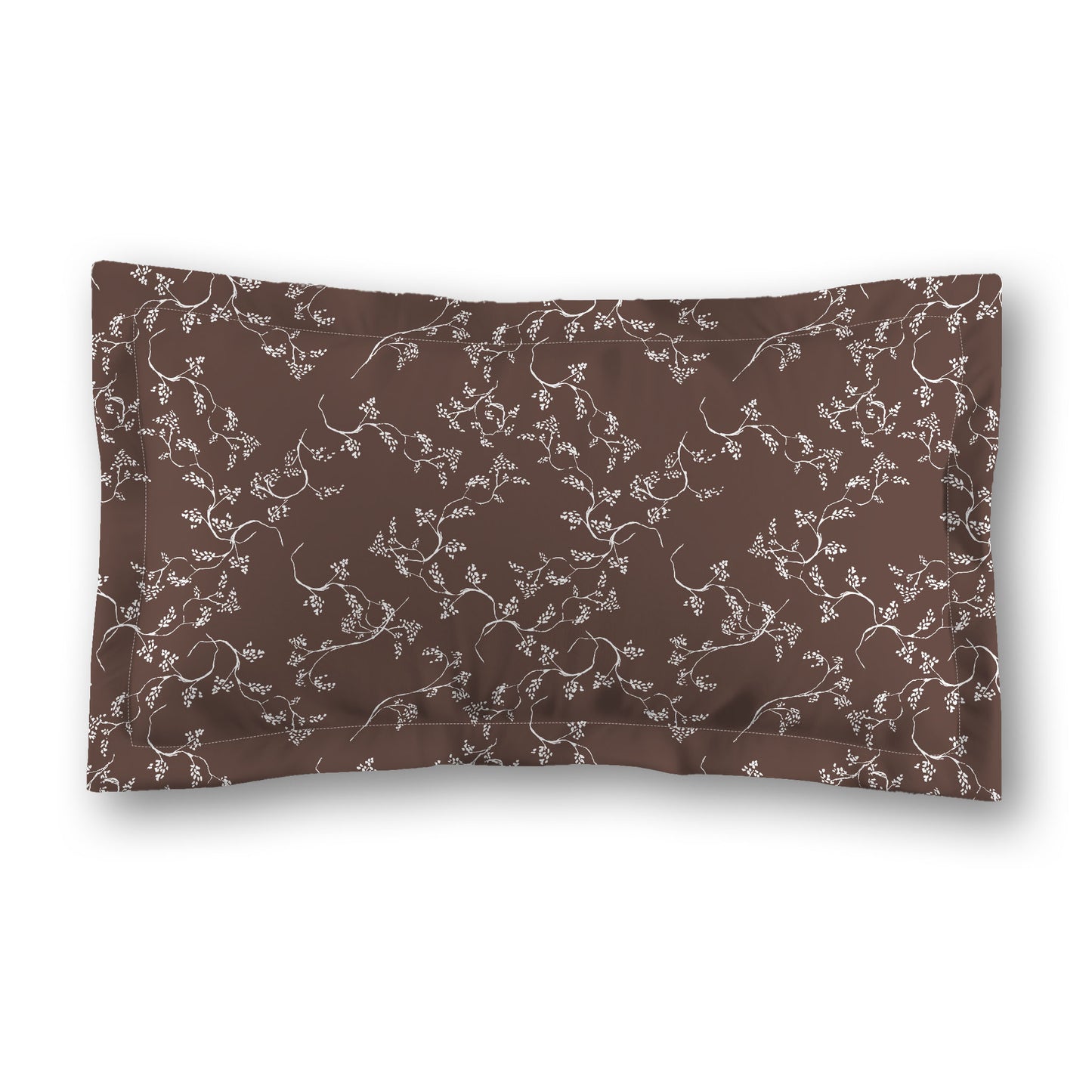Brown Microfiber Pillow Sham with Flange, White Hand-painted Vine Print, White Reverse Side, Standard (width x length) 22 x 30 inches / 56 x 76 cm