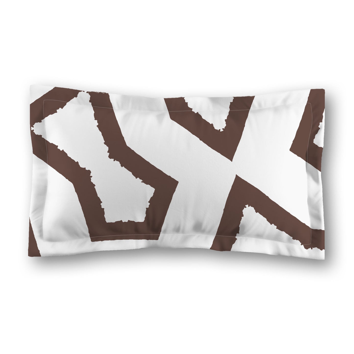 White Microfiber Sham with Flange, Bold Brown Graphic on Front, White Reverse Side, Standard (width x length) 22 x 30 inches / 56 x 76 cm