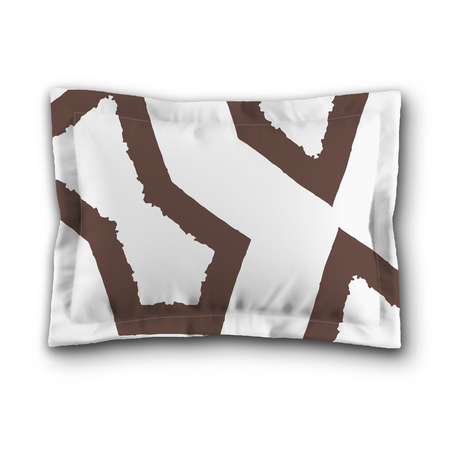White Microfiber Sham with Flange, Bold Brown Graphic on Front, White Reverse Side, King (width x length) 22 x 38 inches / 56 x 97 cm