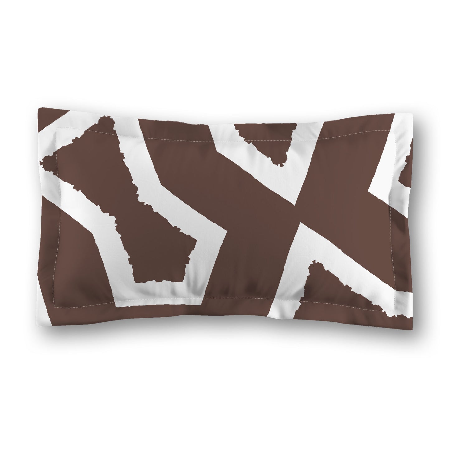 Brown Microfiber Pillow Sham with Flange, Bold White Graphic on Front, White Reverse Side, Standard (width x length) 22 x 30 inches / 56 x 76 cm