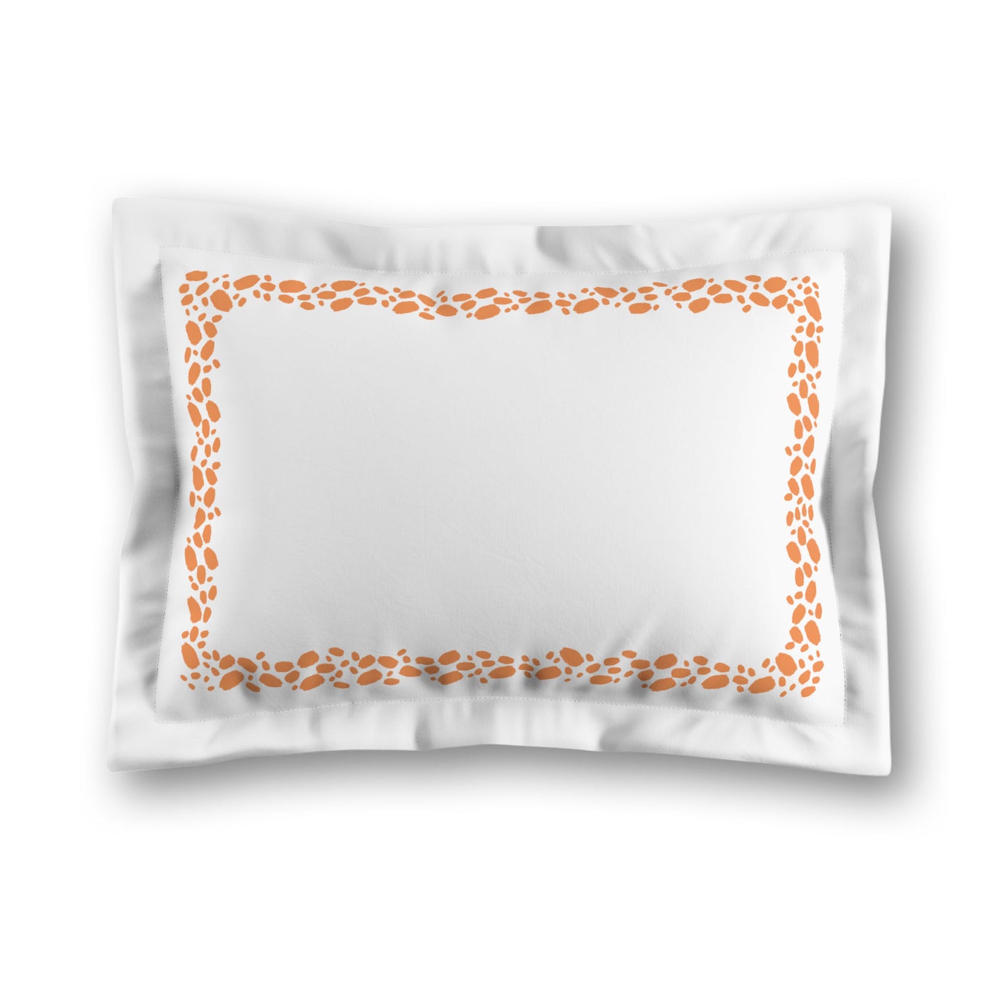 White Microfiber Pillow Sham with Flange, Orange Hand-painted Dab Motif Print, Classic Border, White Reverse Side, King (width x length) 22 x 38 inches / 56 x 97 cm