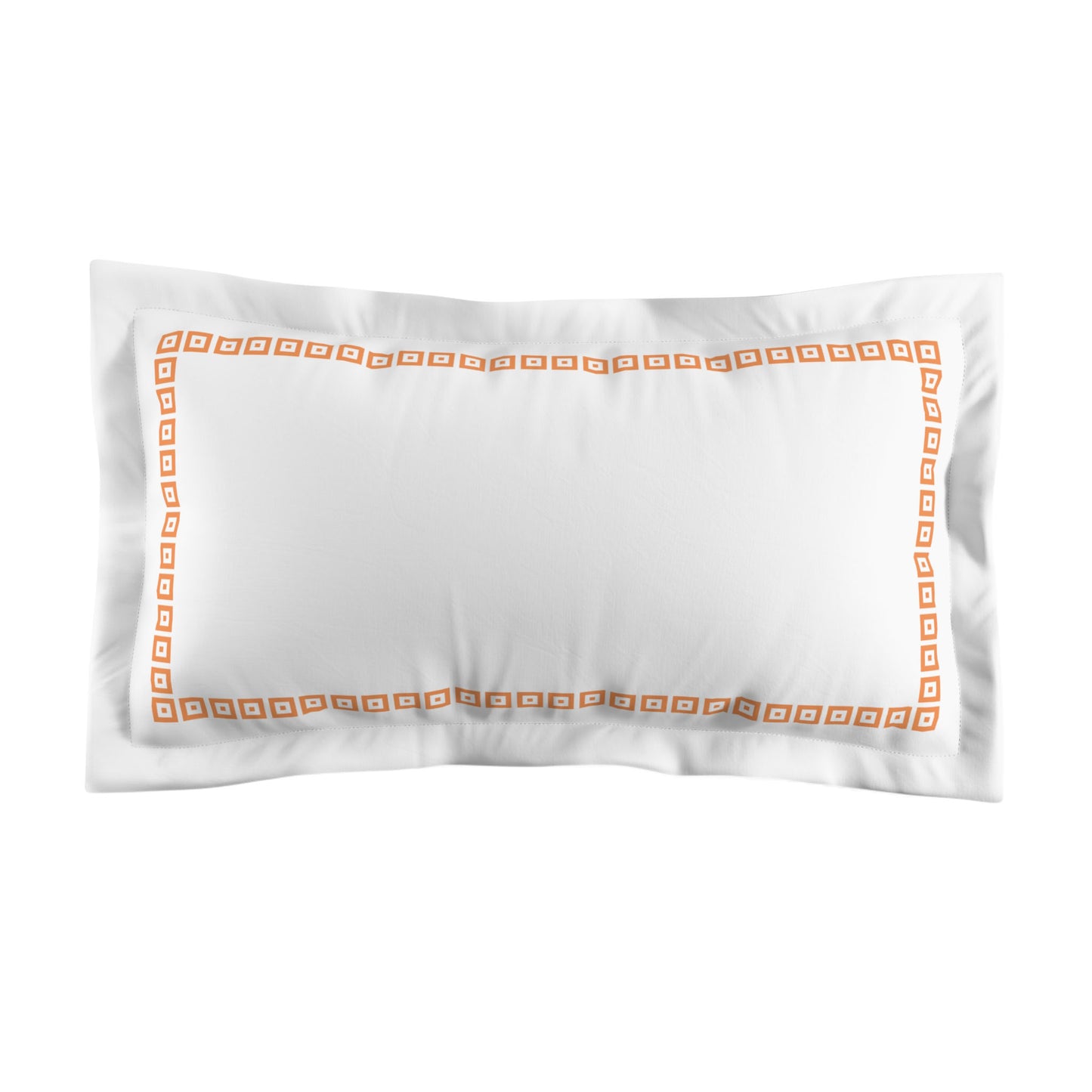 White Microfiber Pillow Sham with Flange, Orange Repeating Square Motif Print, Classic Border, White Reverse Side, Standard (width x length) 22 x 30 inches / 56 x 76 cm