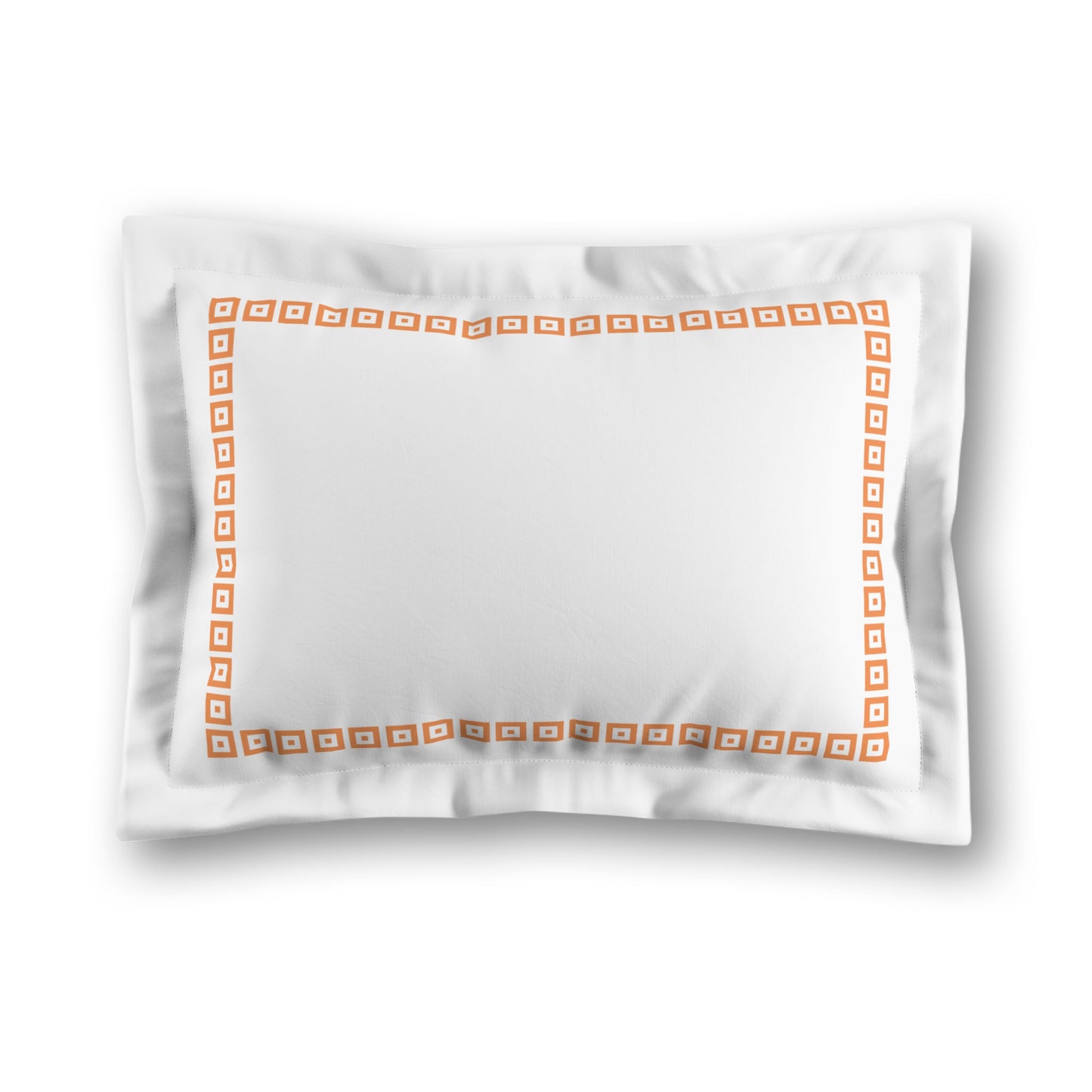 White Microfiber Pillow Sham with Flange, Orange Repeating Square Motif Print, Classic Border, White Reverse Side, King (width x length) 22 x 38 inches / 56 x 97 cm