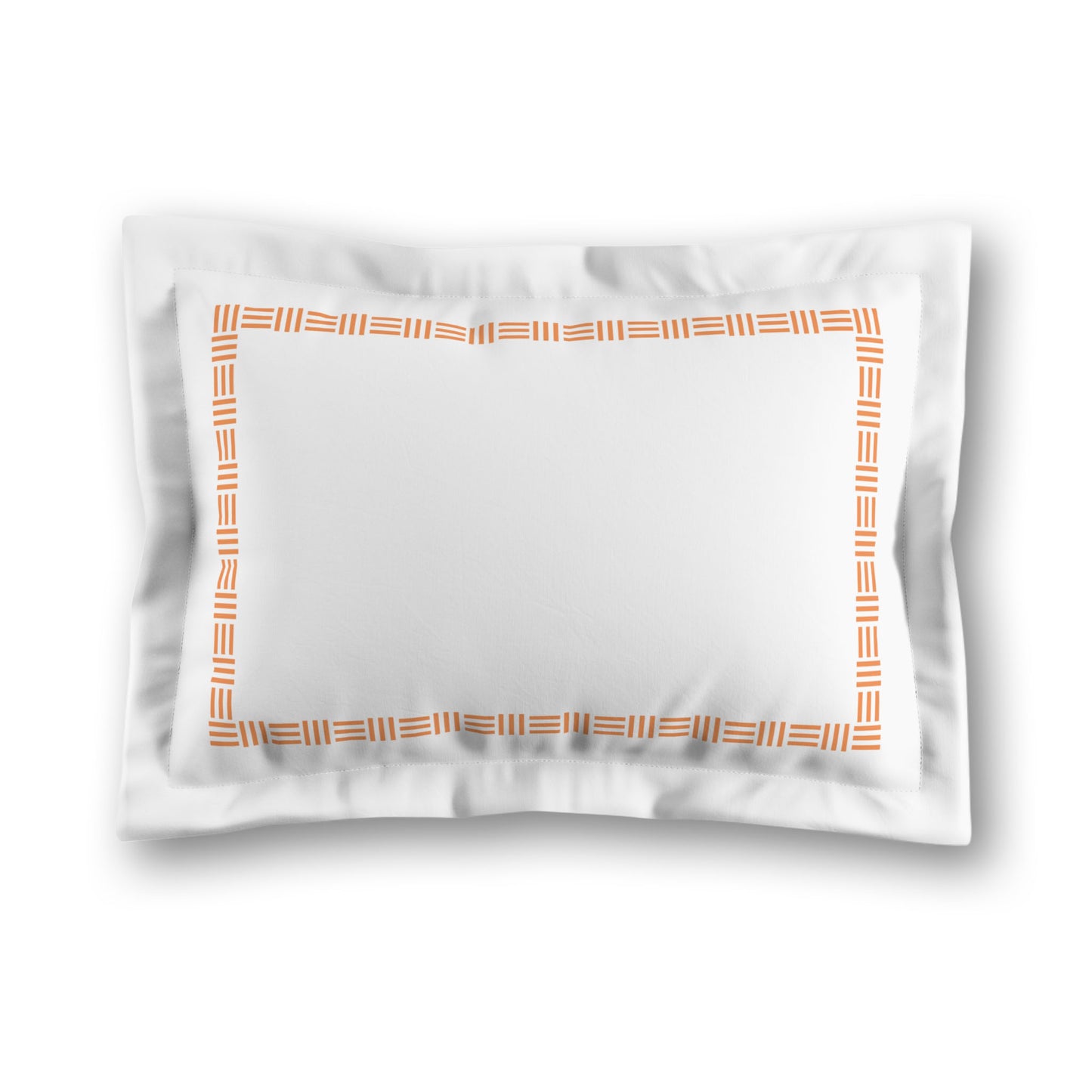 White Microfiber Pillow Sham with Flange, Orange Single Weave Motif Print, Classic Border, White Reverse Side, King (width x length) 22 x 38 inches / 56 x 97 cm