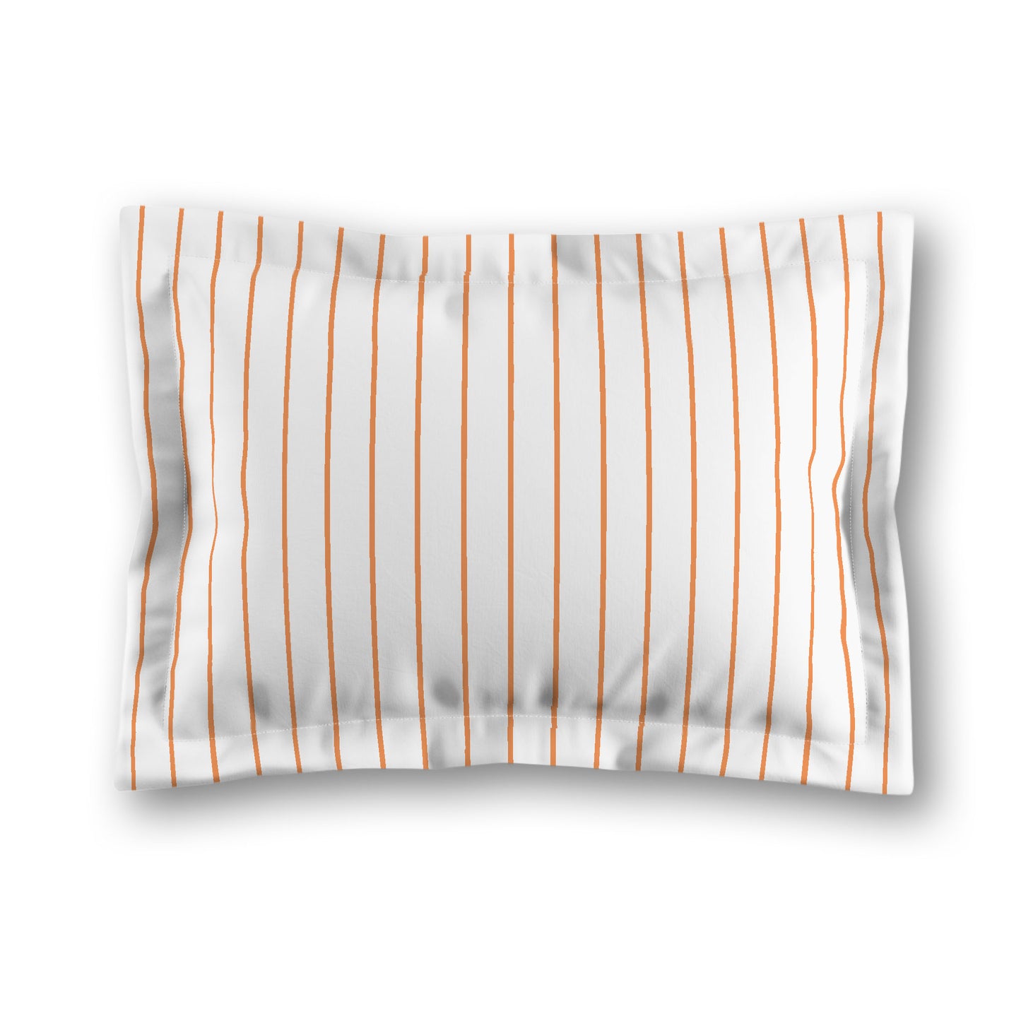 White Microfiber Sham with Flange, Orange Stripes on Front, White Reverse Side, King (width x length) 22 x 38 inches / 56 x 97 cm