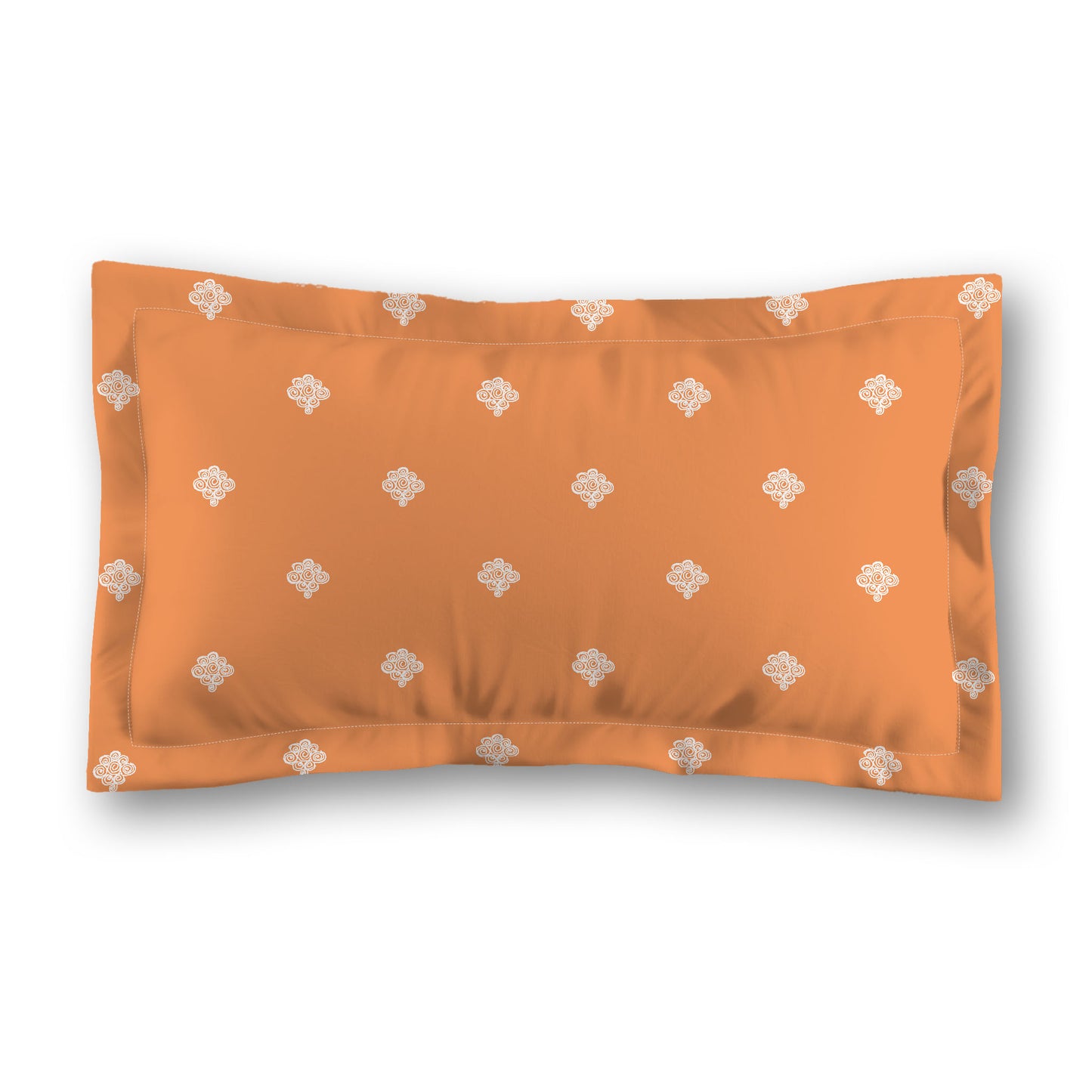 Orange Microfiber Pillow Sham with Flange, White Hand-painted Swizzle Motif Print, White Reverse Side, Standard (width x length) 22 x 30 inches / 56 x 76 cm